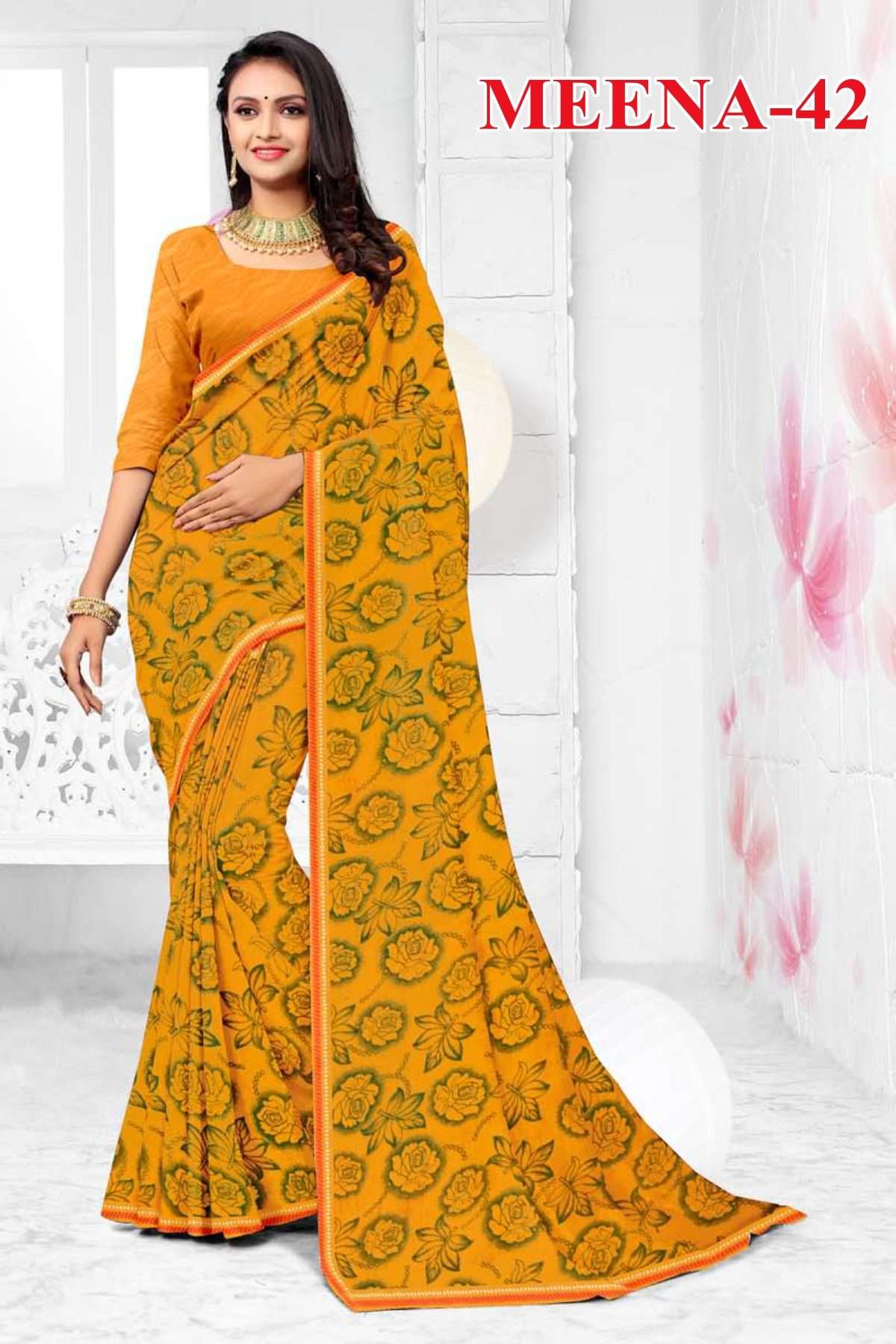 MEENA-42 BY TEXOFAB IN RANIAL GEORGETTE ALL OVER PRINTED SAREE WITH BORDER 
