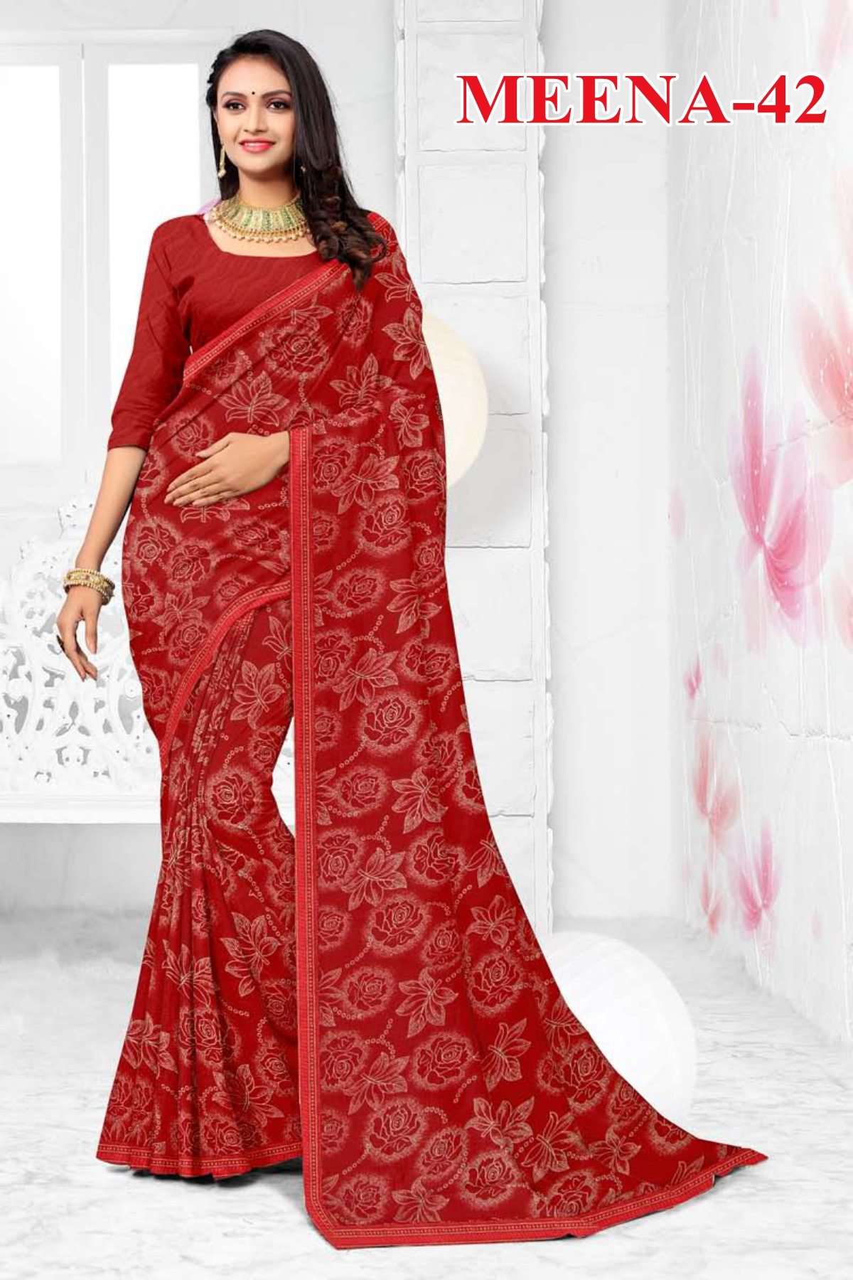 MEENA-42 BY TEXOFAB IN RANIAL GEORGETTE ALL OVER PRINTED SAREE WITH BORDER 