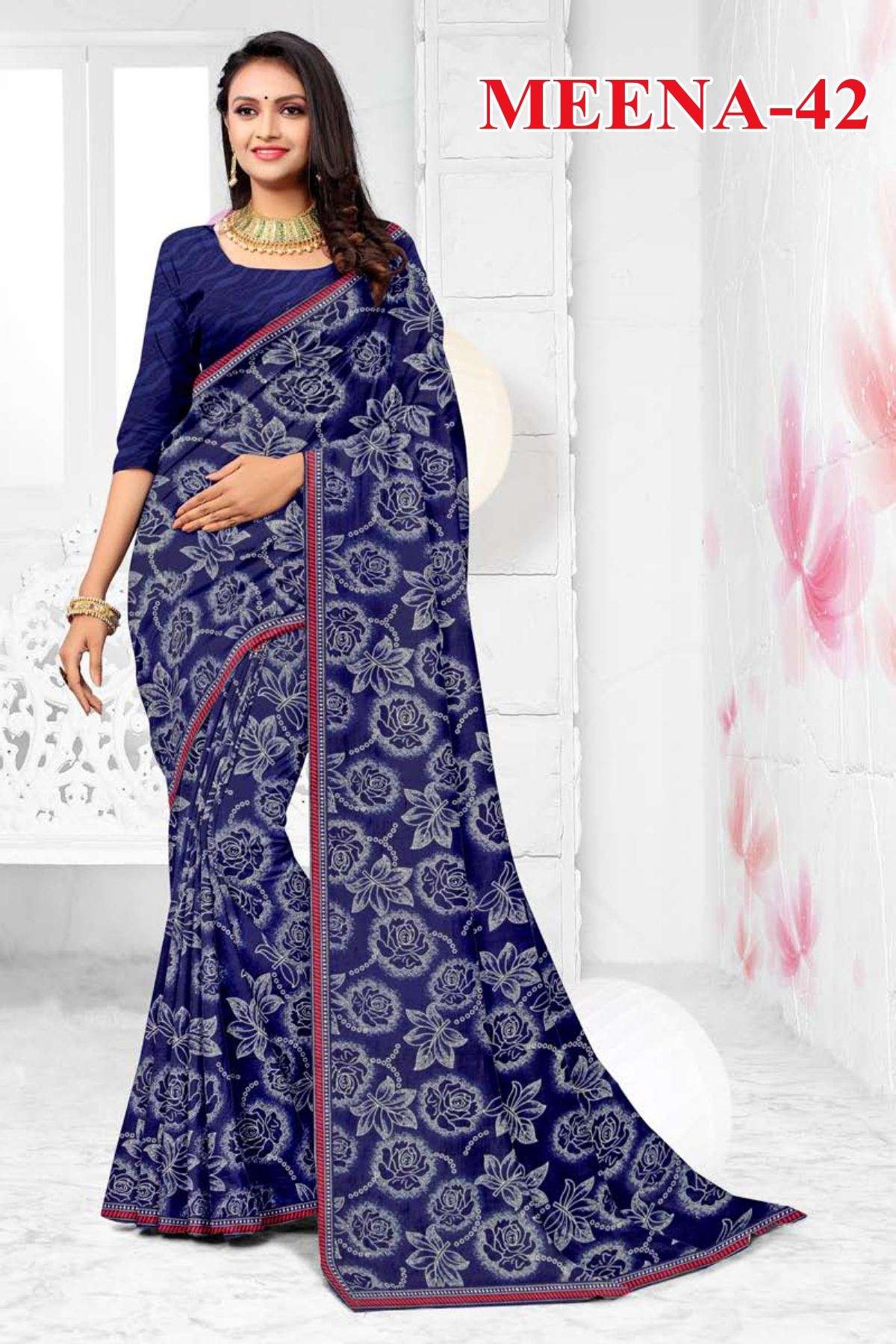 MEENA-42 BY TEXOFAB IN RANIAL GEORGETTE ALL OVER PRINTED SAREE WITH BORDER 