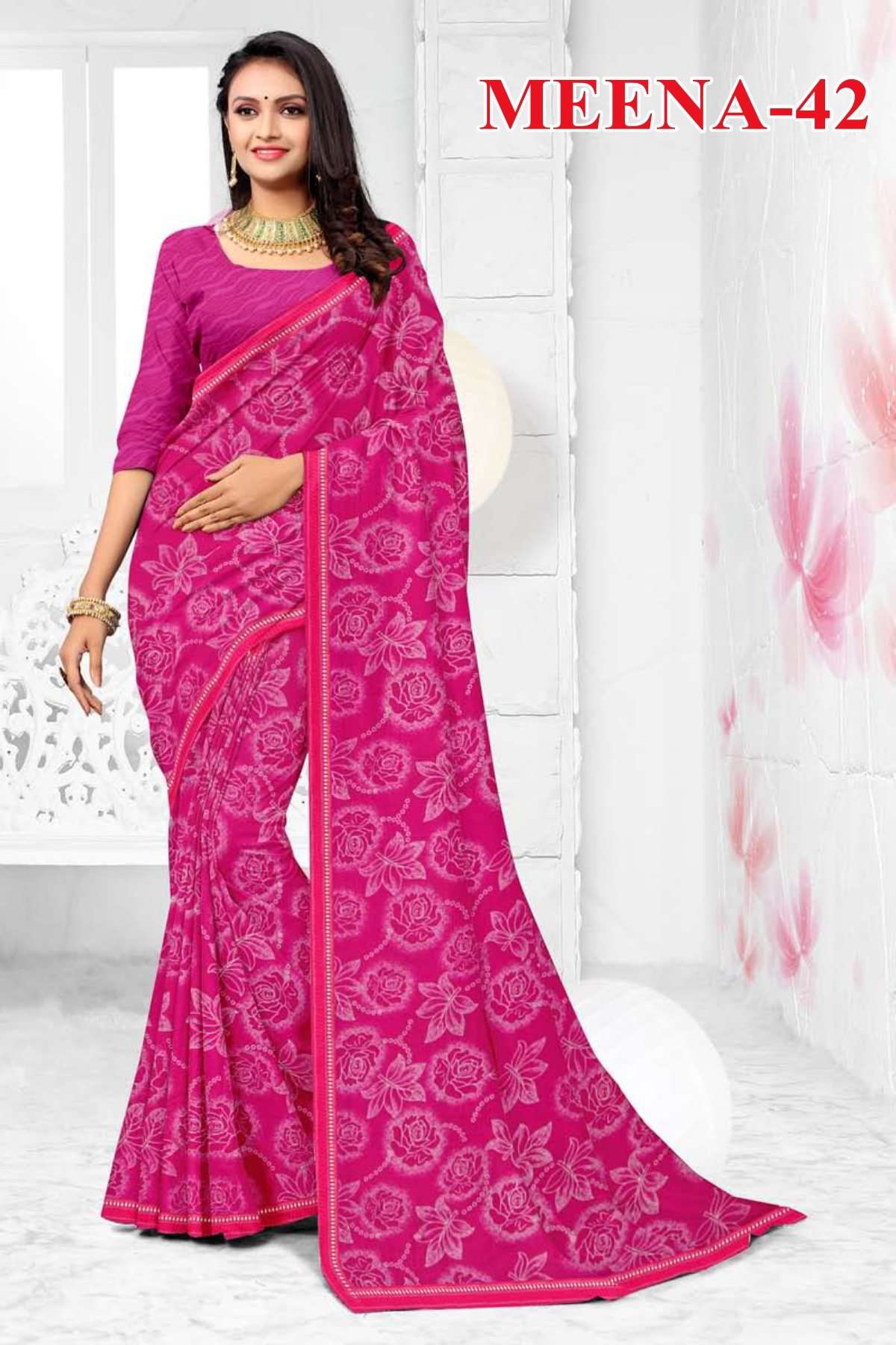MEENA-42 BY TEXOFAB IN RANIAL GEORGETTE ALL OVER PRINTED SAREE WITH BORDER 
