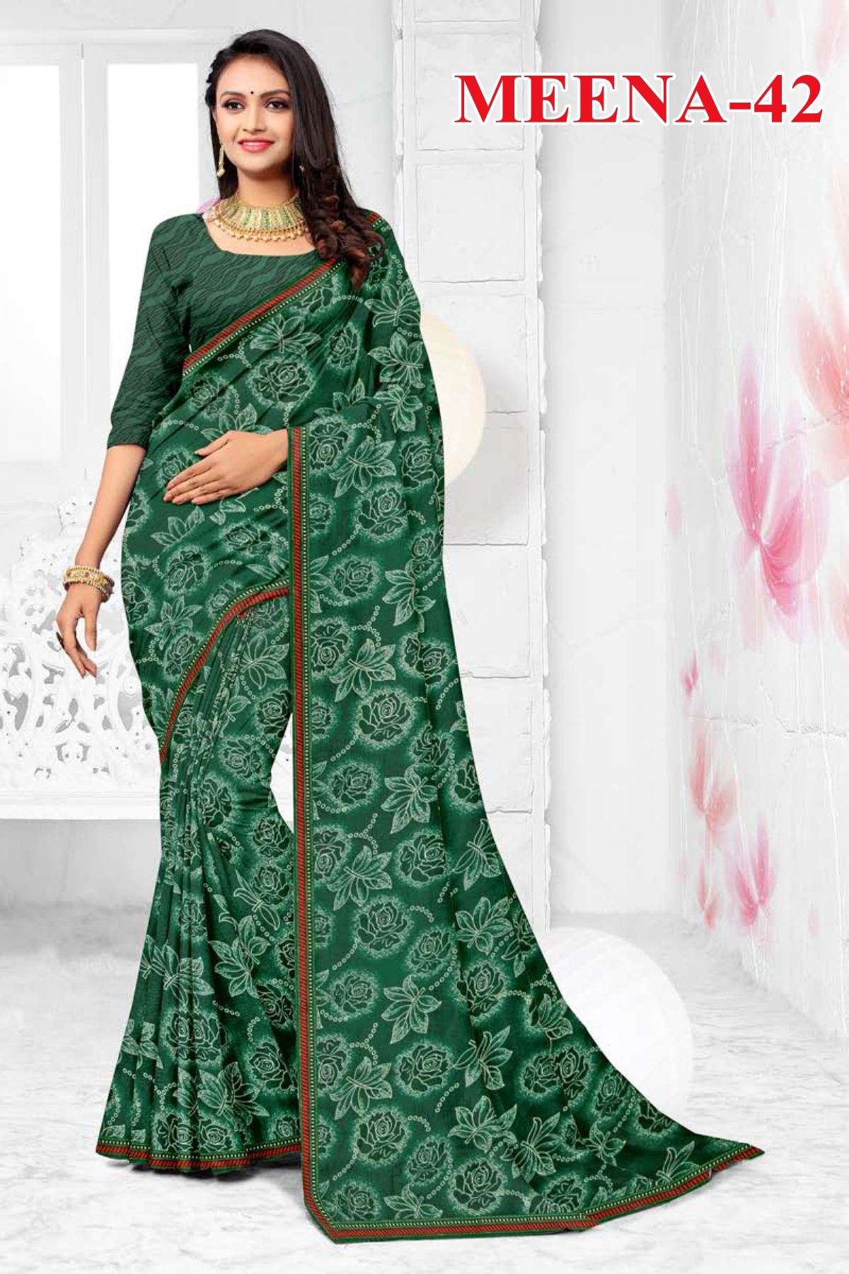 MEENA-42 BY TEXOFAB IN RANIAL GEORGETTE ALL OVER PRINTED SAREE WITH BORDER 