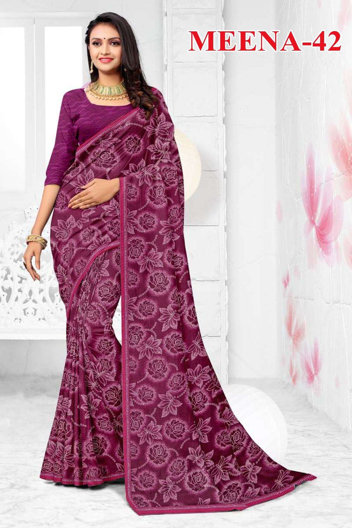 MEENA-42 BY TEXOFAB IN RANIAL GEORGETTE ALL OVER PRINTED SAREE WITH BORDER 
