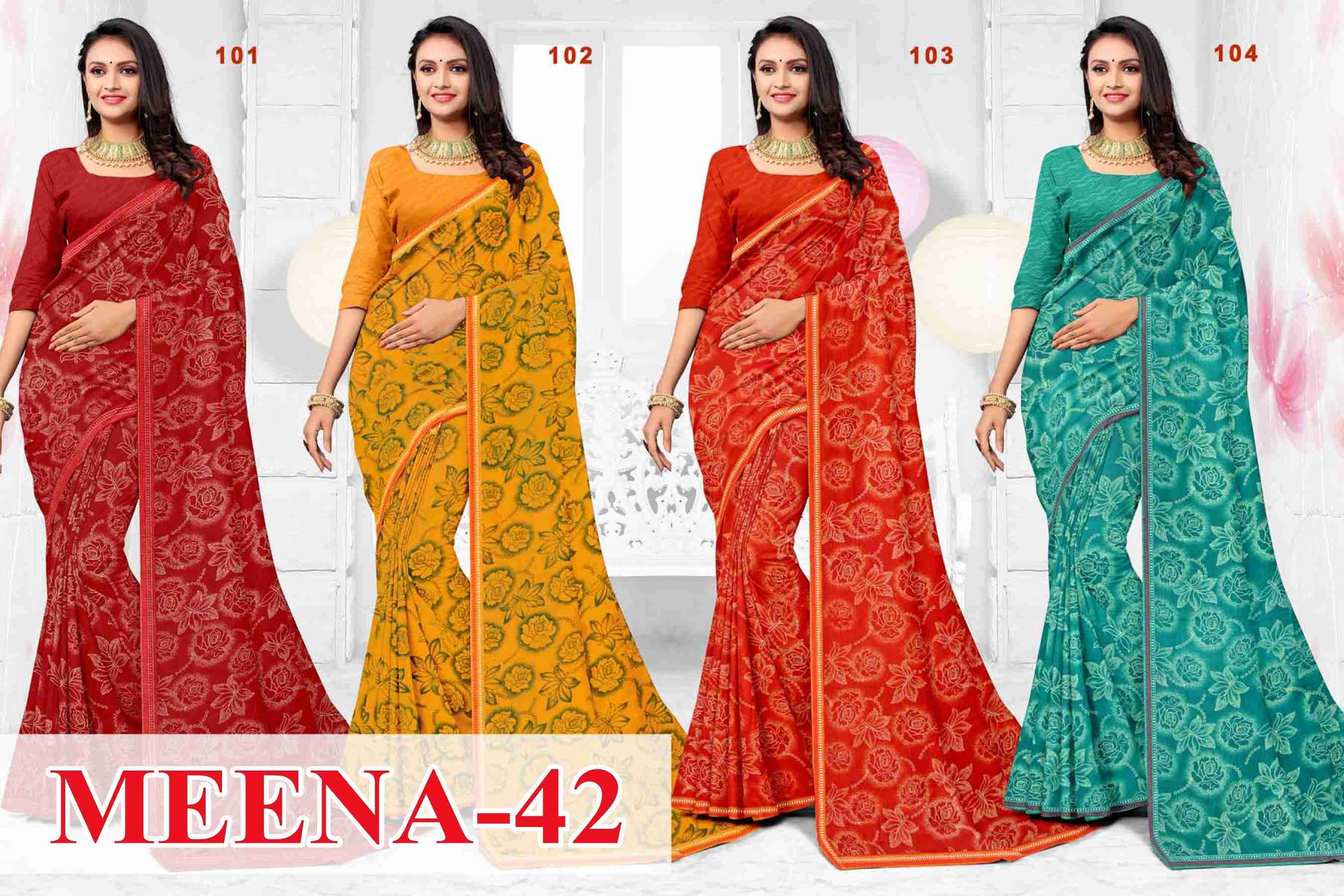 MEENA-42 BY TEXOFAB IN RANIAL GEORGETTE ALL OVER PRINTED SAREE WITH BORDER 