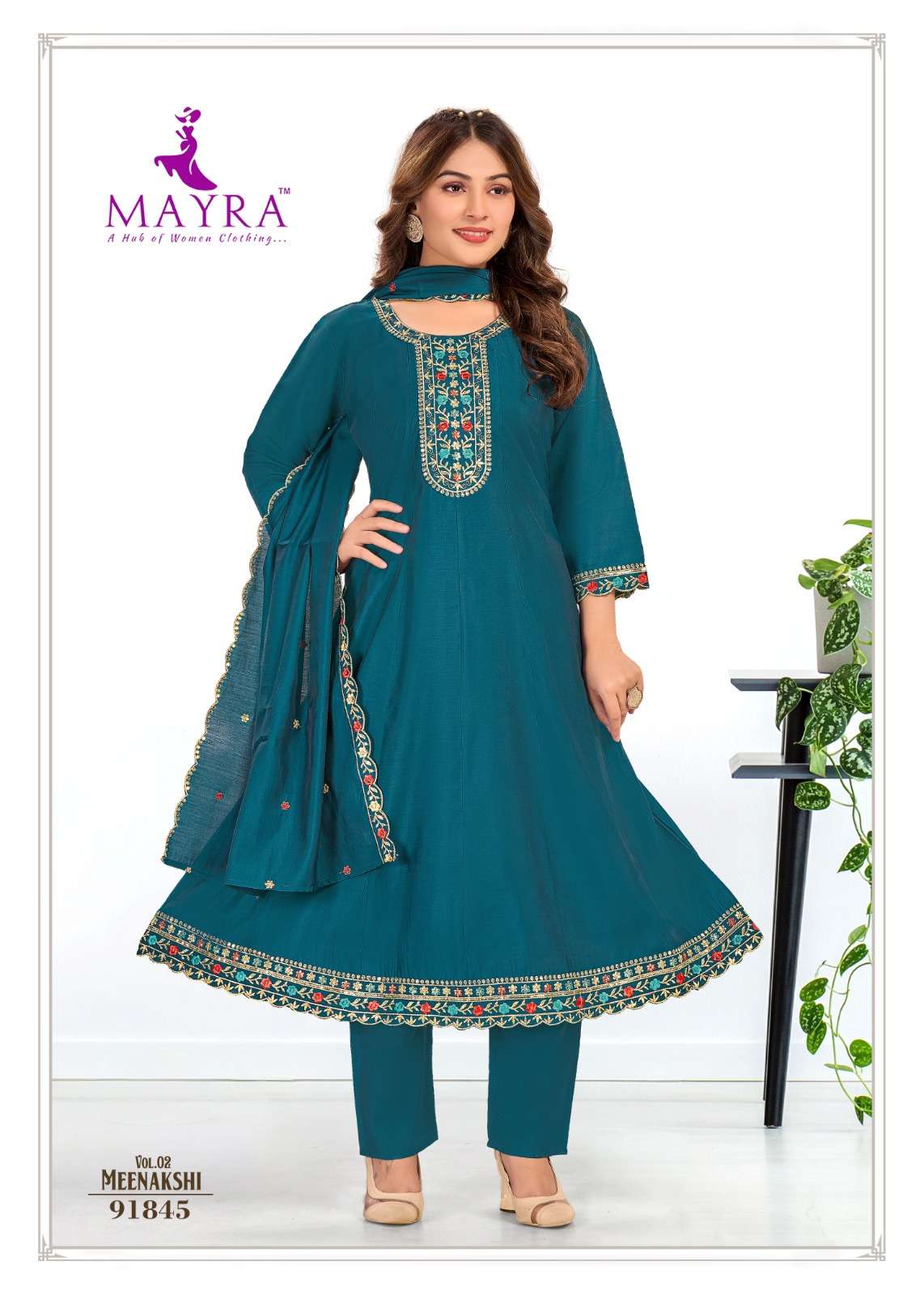 MEENAKSHI BY MAYRA FASHION IN ROMAN SILK UMBRELLA KALLI & SEQUENCE EMBROIDERED WORK
