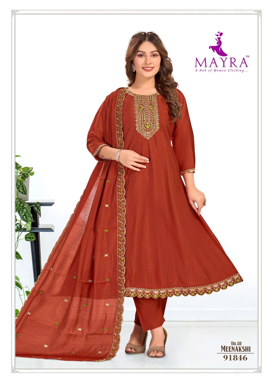 MEENAKSHI BY MAYRA FASHION IN ROMAN SILK UMBRELLA KALLI & SEQUENCE EMBROIDERED WORK