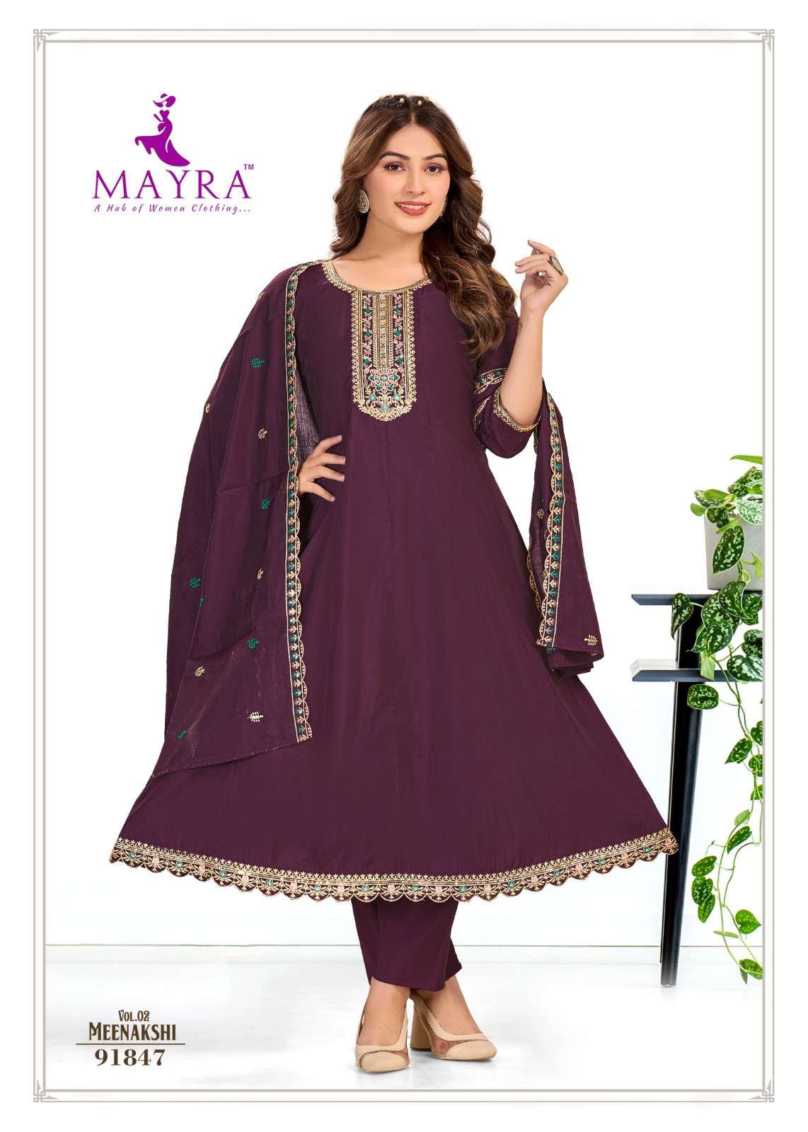 MEENAKSHI BY MAYRA FASHION IN ROMAN SILK UMBRELLA KALLI & SEQUENCE EMBROIDERED WORK