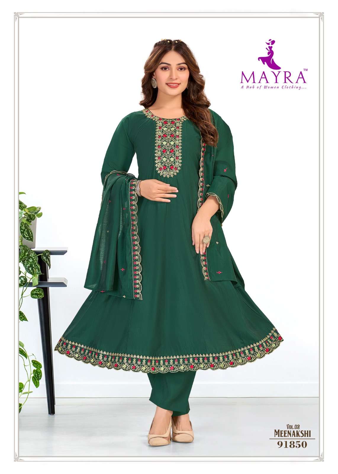 MEENAKSHI BY MAYRA FASHION IN ROMAN SILK UMBRELLA KALLI & SEQUENCE EMBROIDERED WORK