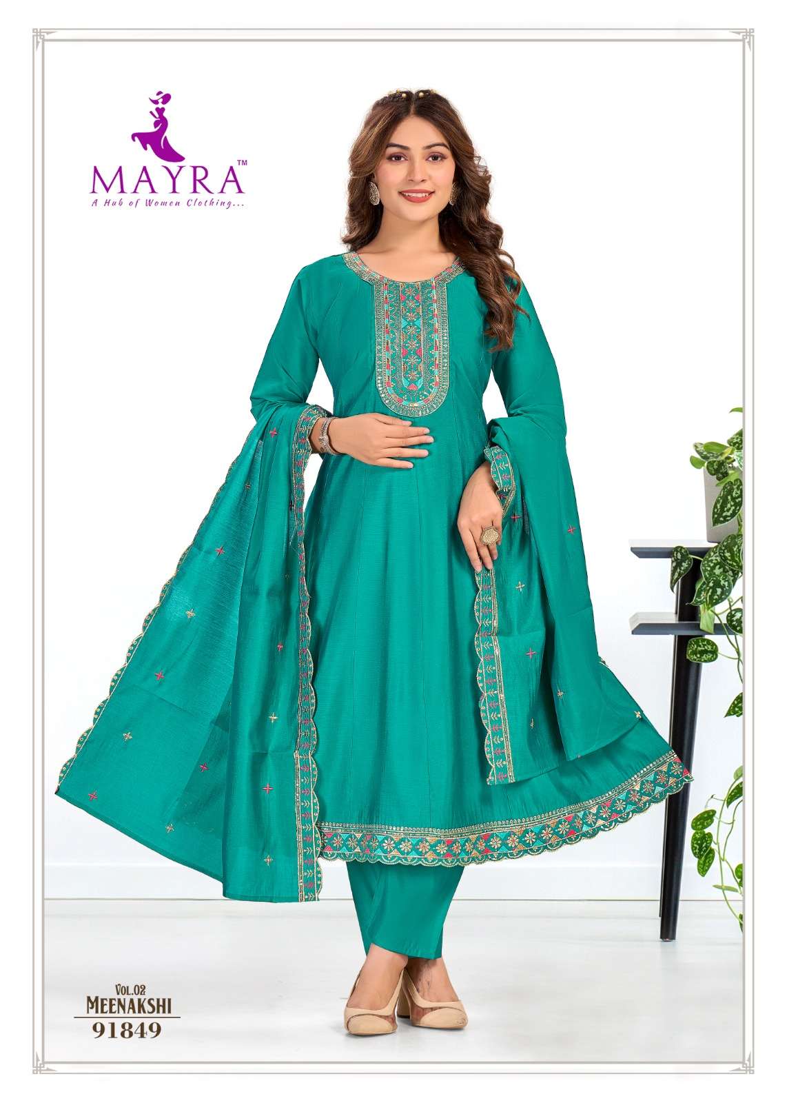 MEENAKSHI BY MAYRA FASHION IN ROMAN SILK UMBRELLA KALLI & SEQUENCE EMBROIDERED WORK