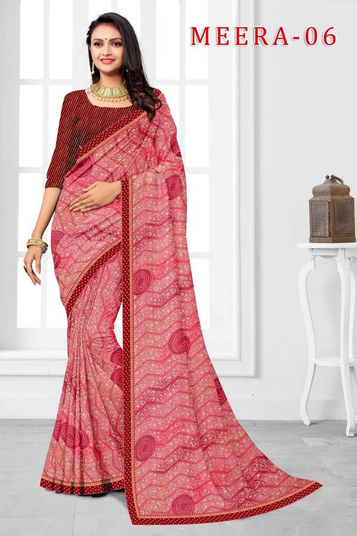 MEERA-6 BY TEXOFAB IN RANIAL GEORGETTE ALL OVER PRINTED SAREE WITH BORDER 