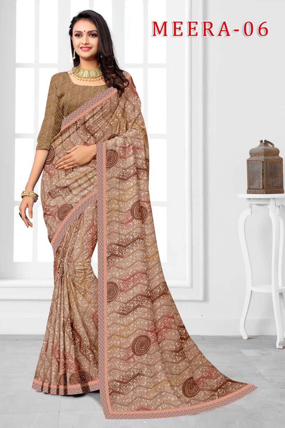 MEERA-6 BY TEXOFAB IN RANIAL GEORGETTE ALL OVER PRINTED SAREE WITH BORDER 