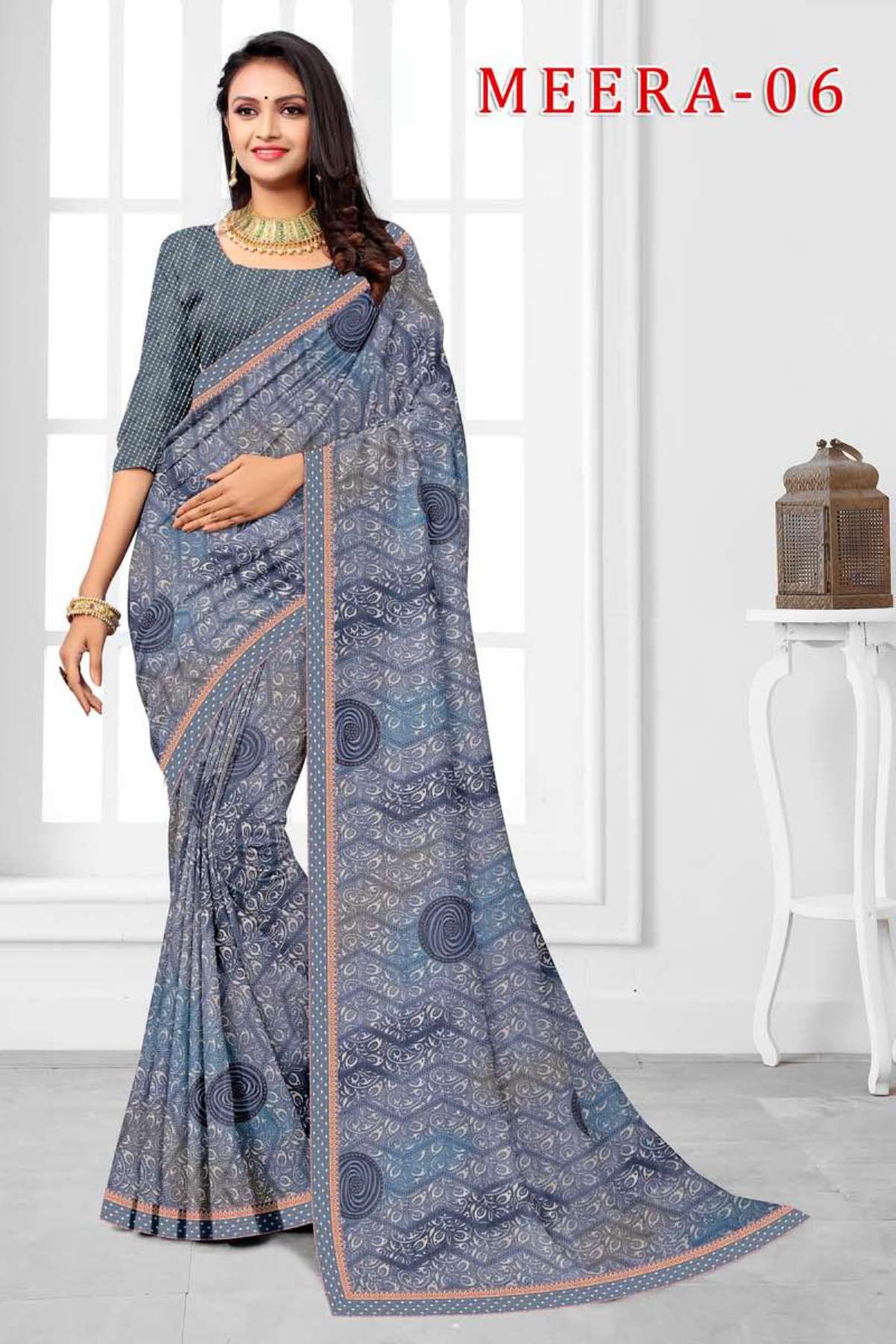 MEERA-6 BY TEXOFAB IN RANIAL GEORGETTE ALL OVER PRINTED SAREE WITH BORDER 