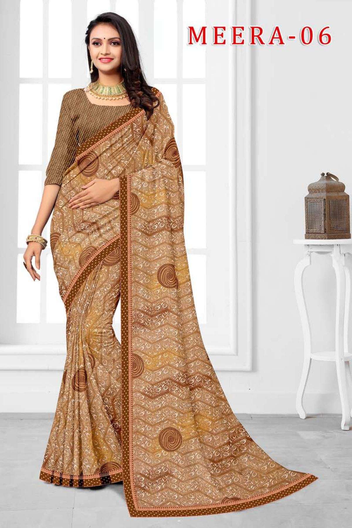 MEERA-6 BY TEXOFAB IN RANIAL GEORGETTE ALL OVER PRINTED SAREE WITH BORDER 