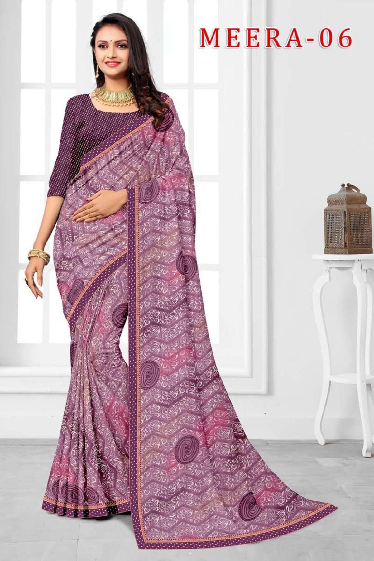 MEERA-6 BY TEXOFAB IN RANIAL GEORGETTE ALL OVER PRINTED SAREE WITH BORDER 