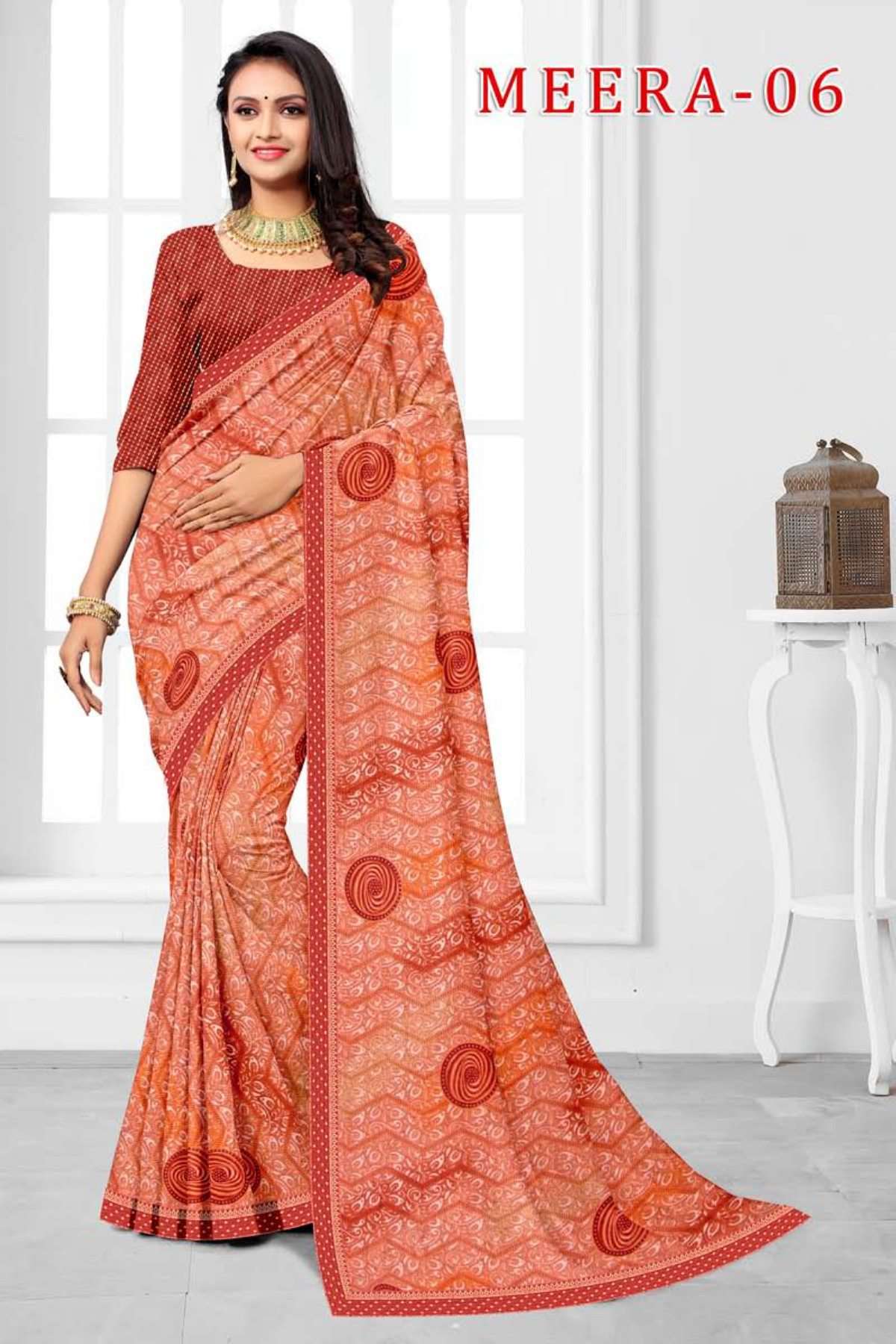 MEERA-6 BY TEXOFAB IN RANIAL GEORGETTE ALL OVER PRINTED SAREE WITH BORDER 