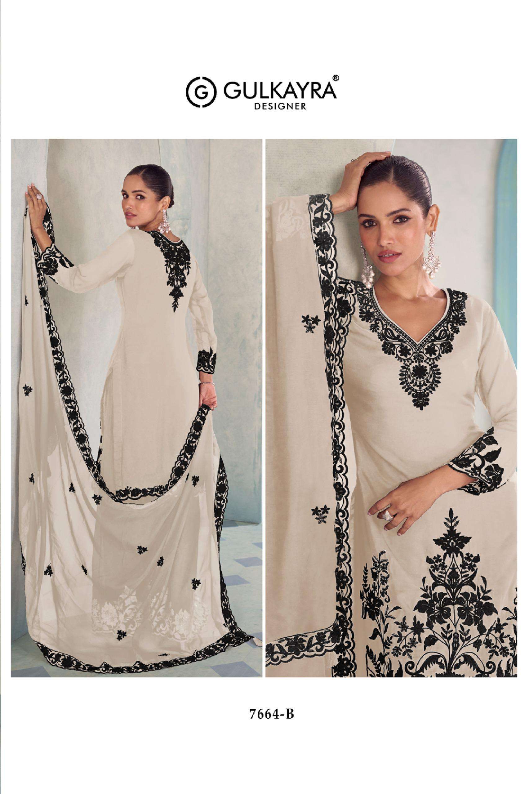 MEHER BY GULKAYRA DESIGNER IN REAL CHINON SILK WITH RMBROIDERY WORK KURTI PALAZO 