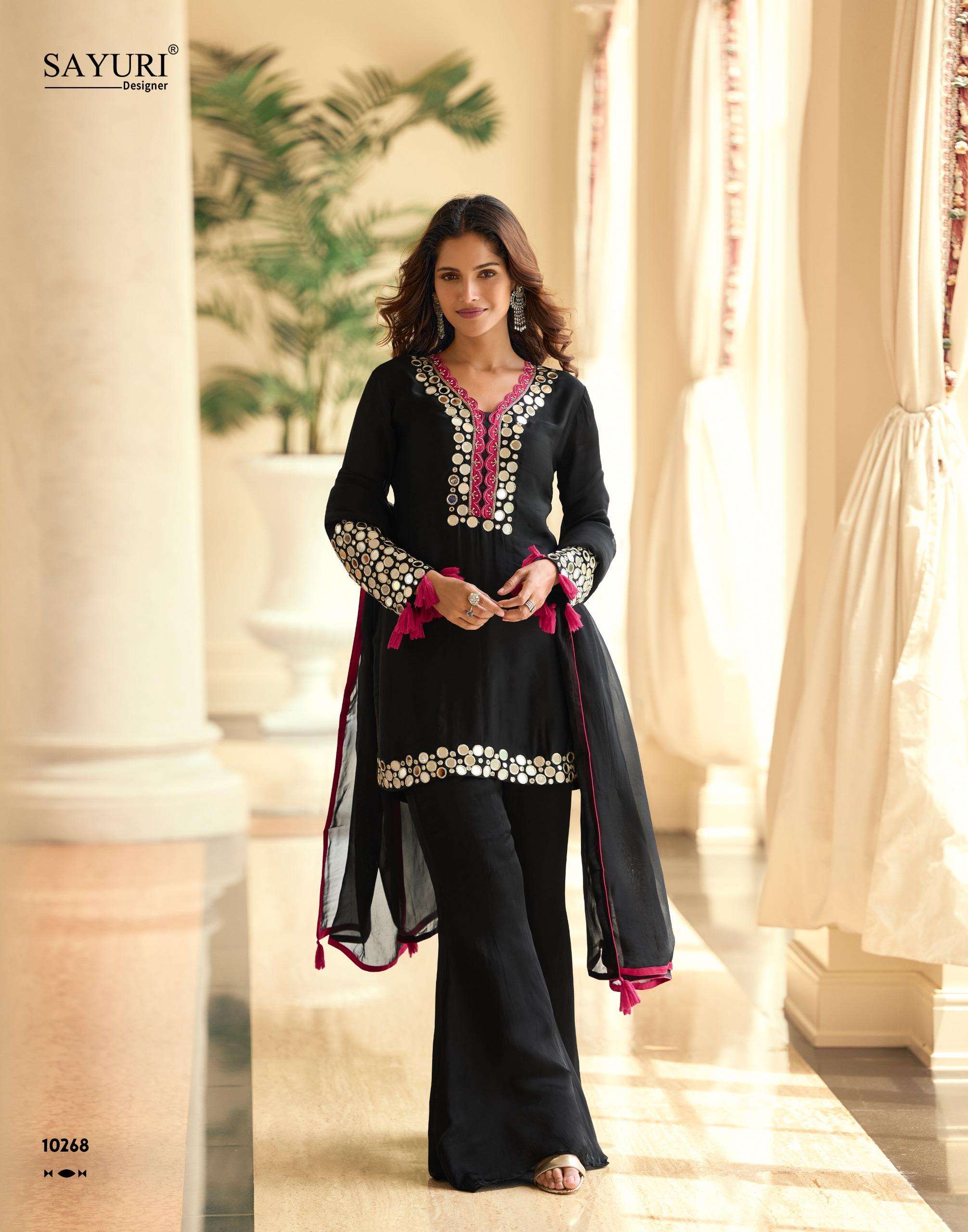 MIRROR BY SAYURI DESIGNER IN SIMAR SILK WITH MIRROR EMBROIDERED TOP PLAZZO AND DUPATTA