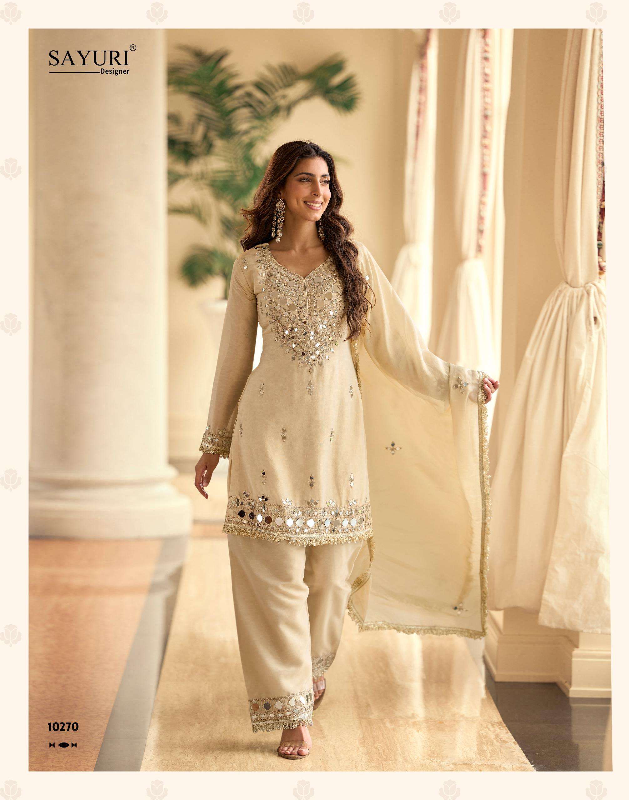 MIRROR BY SAYURI DESIGNER IN SIMAR SILK WITH MIRROR EMBROIDERED TOP PLAZZO AND DUPATTA