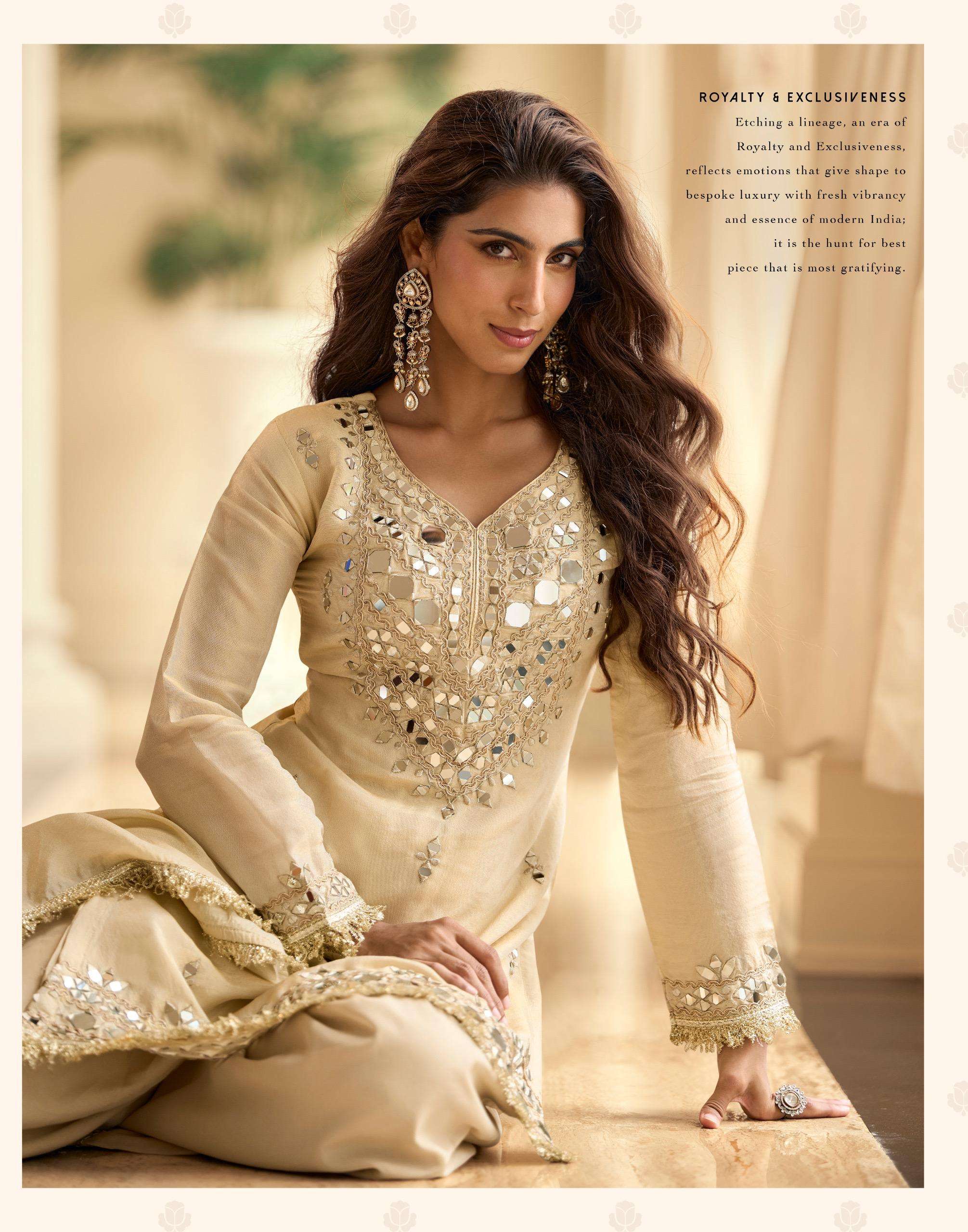 MIRROR BY SAYURI DESIGNER IN SIMAR SILK WITH MIRROR EMBROIDERED TOP PLAZZO AND DUPATTA