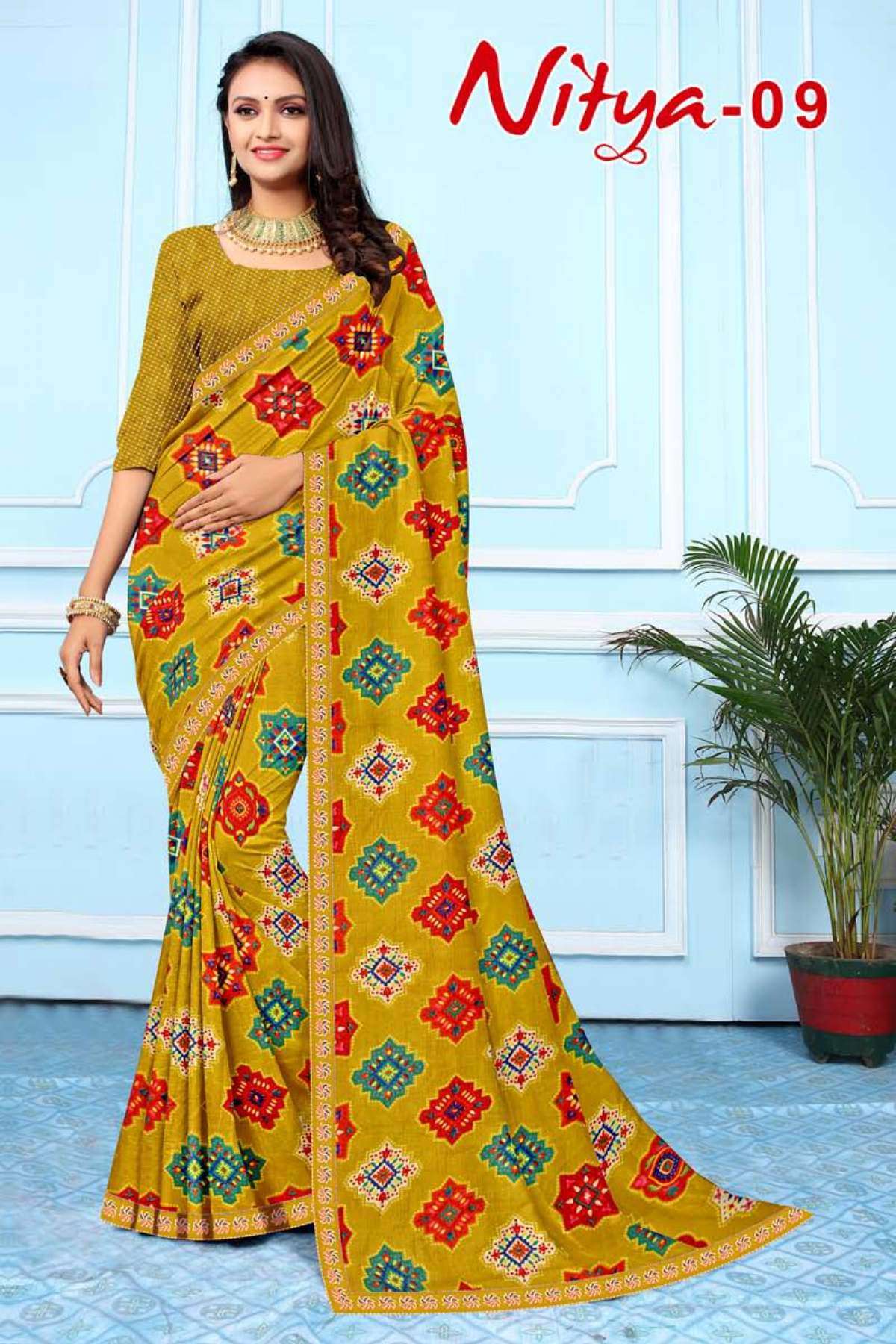 NITYA-9 BY TEXOFAB IN RANIAL GEORGETTE ALL OVER PRINTED SAREE WITH BORDER 