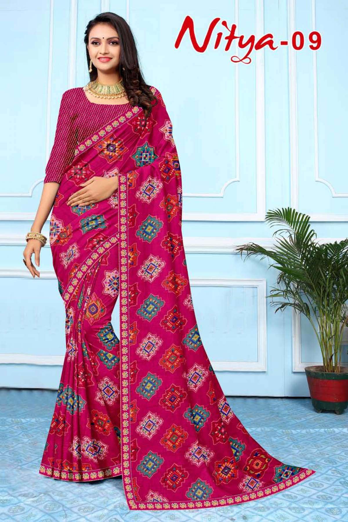 NITYA-9 BY TEXOFAB IN RANIAL GEORGETTE ALL OVER PRINTED SAREE WITH BORDER 