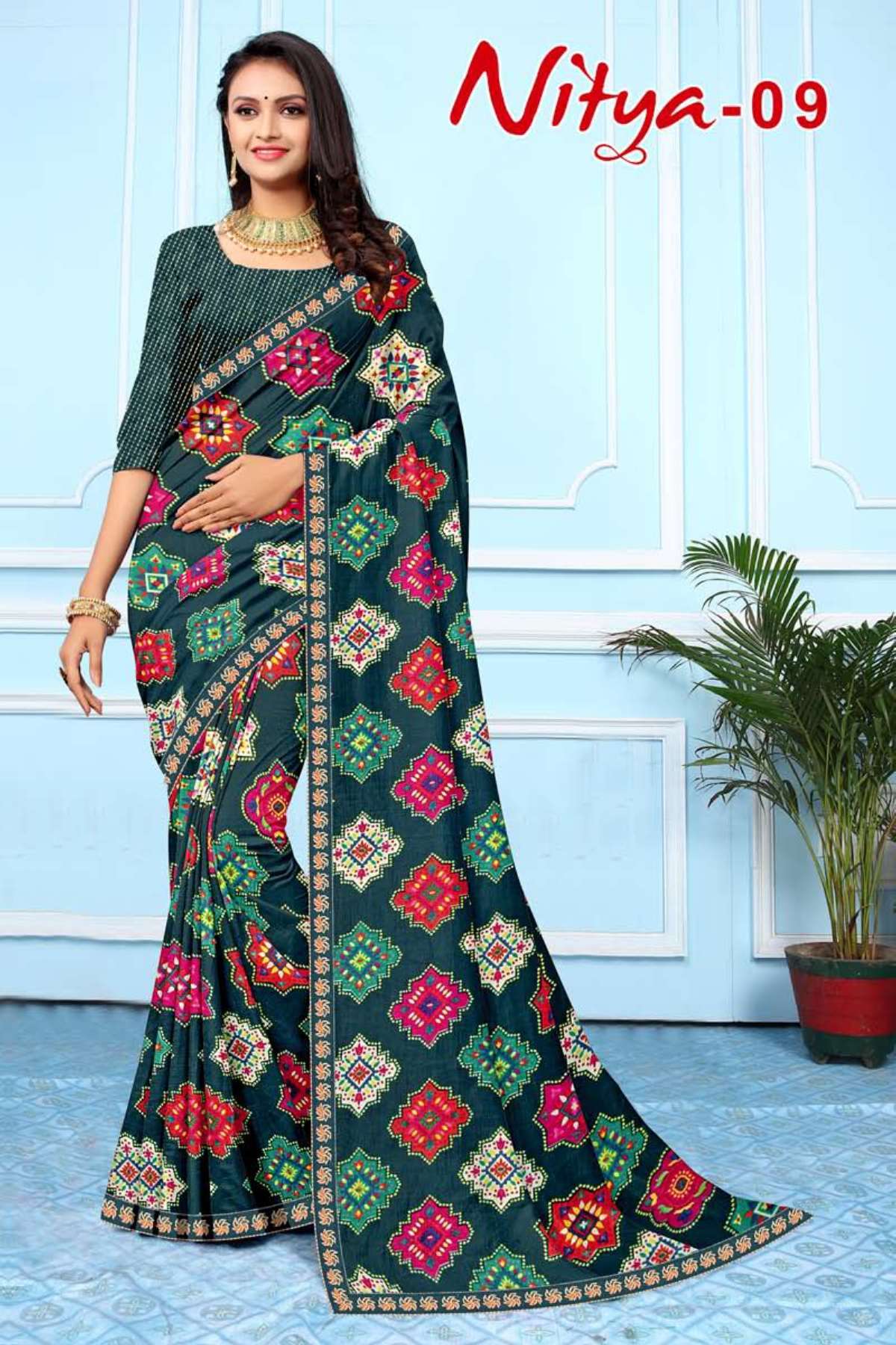 NITYA-9 BY TEXOFAB IN RANIAL GEORGETTE ALL OVER PRINTED SAREE WITH BORDER 