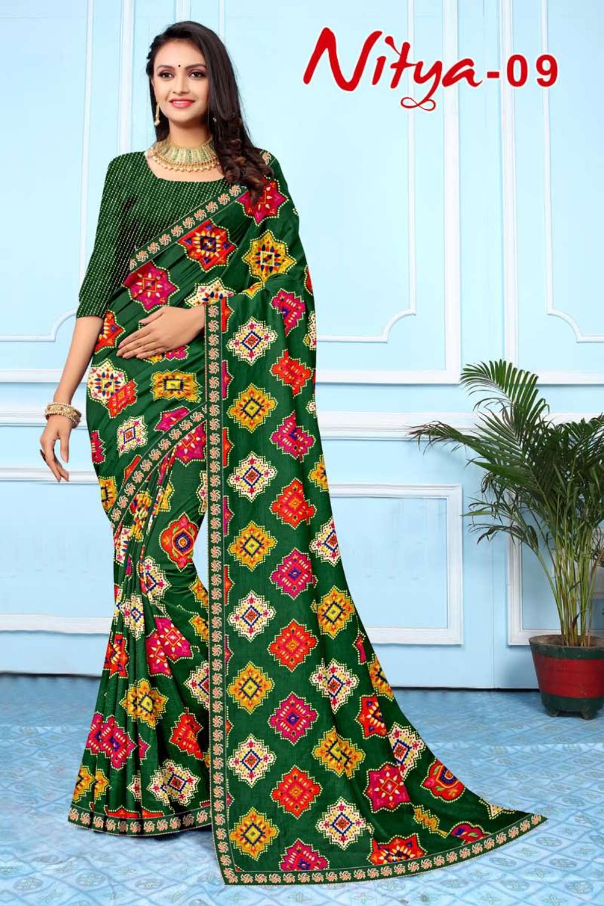 NITYA-9 BY TEXOFAB IN RANIAL GEORGETTE ALL OVER PRINTED SAREE WITH BORDER 