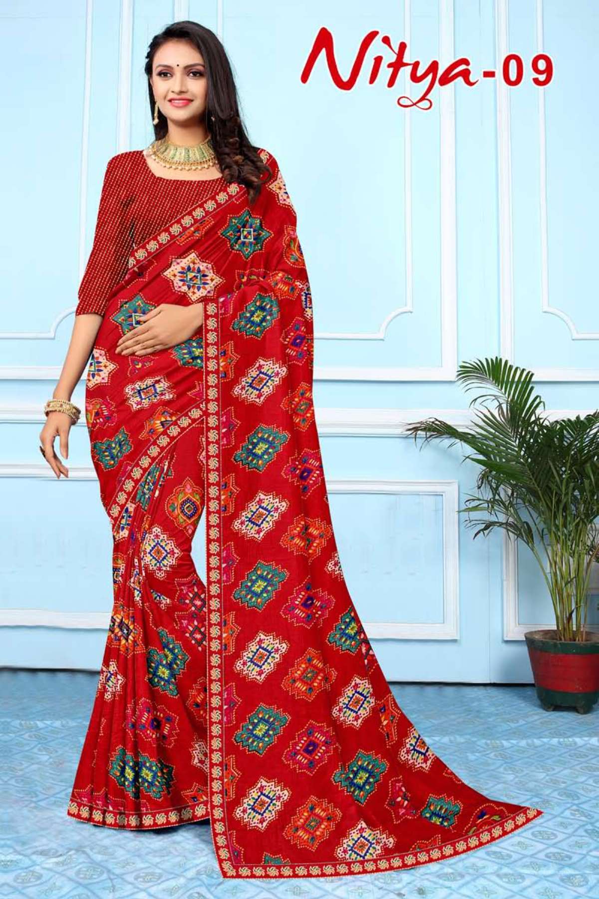 NITYA-9 BY TEXOFAB IN RANIAL GEORGETTE ALL OVER PRINTED SAREE WITH BORDER 