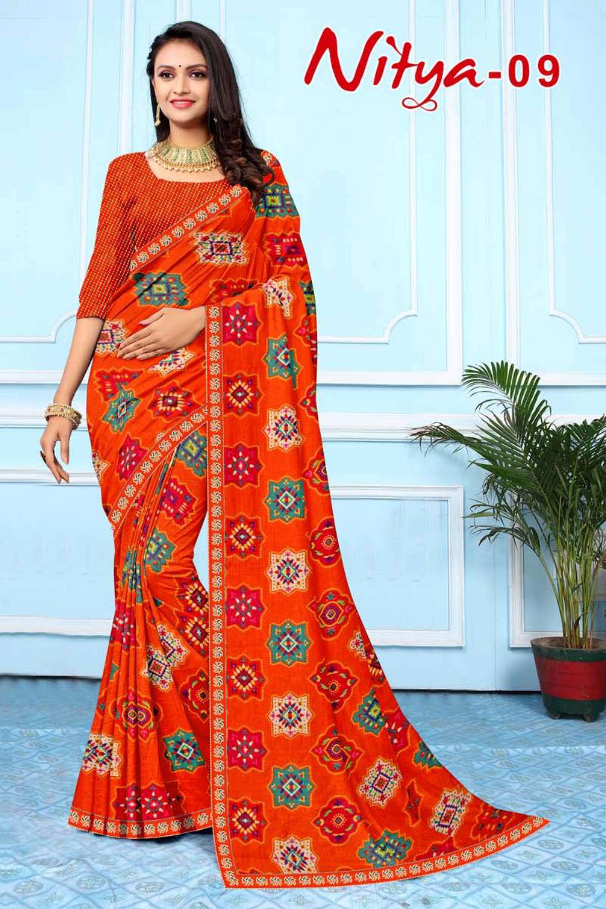 NITYA-9 BY TEXOFAB IN RANIAL GEORGETTE ALL OVER PRINTED SAREE WITH BORDER 