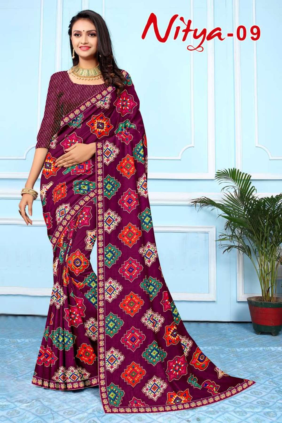 NITYA-9 BY TEXOFAB IN RANIAL GEORGETTE ALL OVER PRINTED SAREE WITH BORDER 