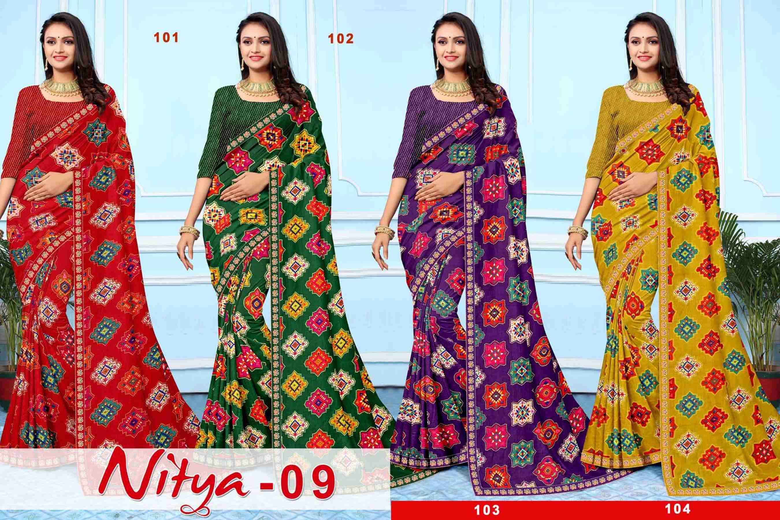 NITYA-9 BY TEXOFAB IN RANIAL GEORGETTE ALL OVER PRINTED SAREE WITH BORDER 