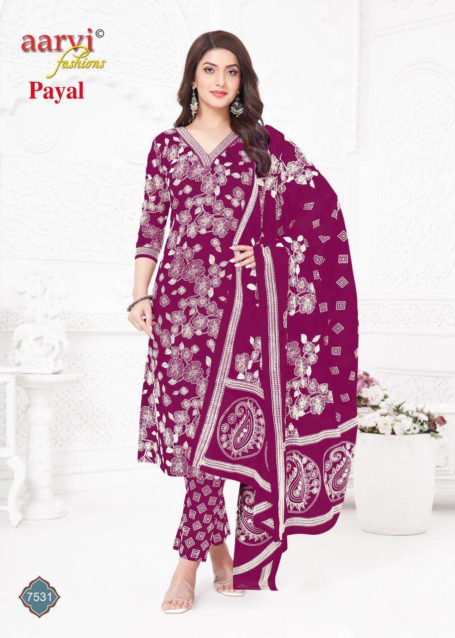 PAYAL VOL-1 BY AARVI FASHION IN COTTON SILK WITH KATHA HAND WORK & MUL DUPATTA 