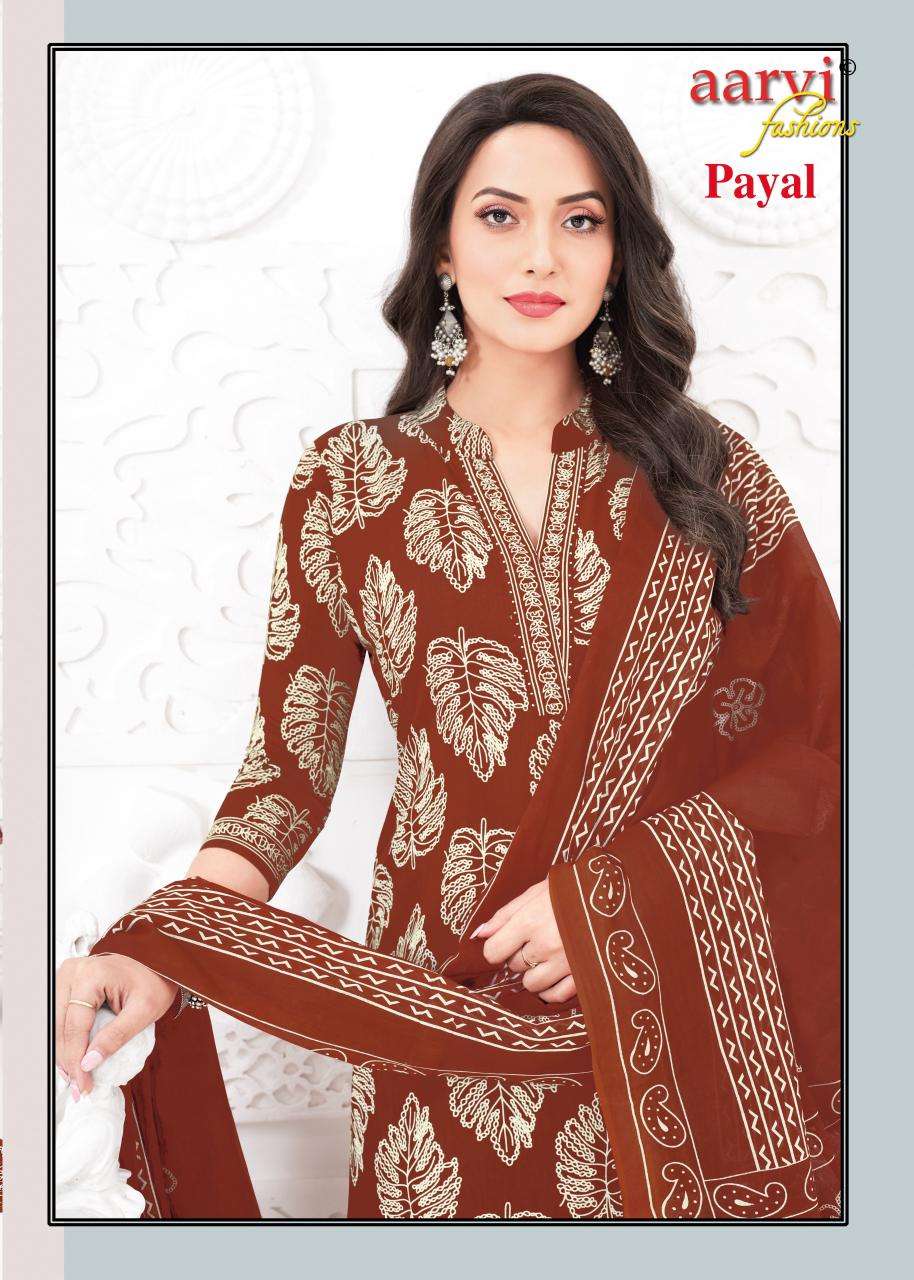 PAYAL VOL-1 BY AARVI FASHION IN COTTON SILK WITH KATHA HAND WORK & MUL DUPATTA 