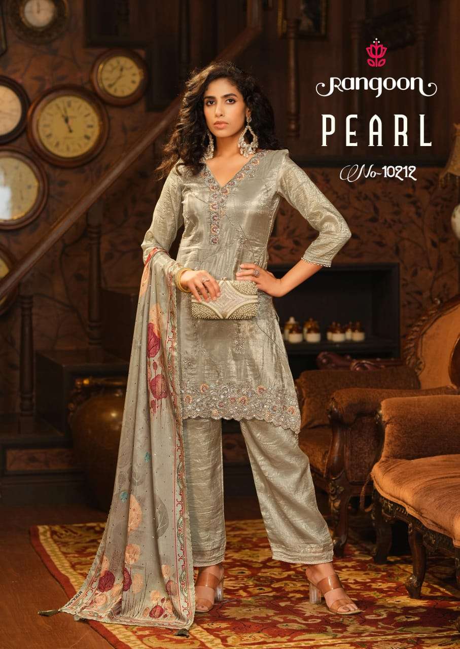 PEARL BY RANGOON IN GOLD CRUCH WITH FANCY BEATS WORK & FULL INNER TOP BOTTOM & DUPATTA