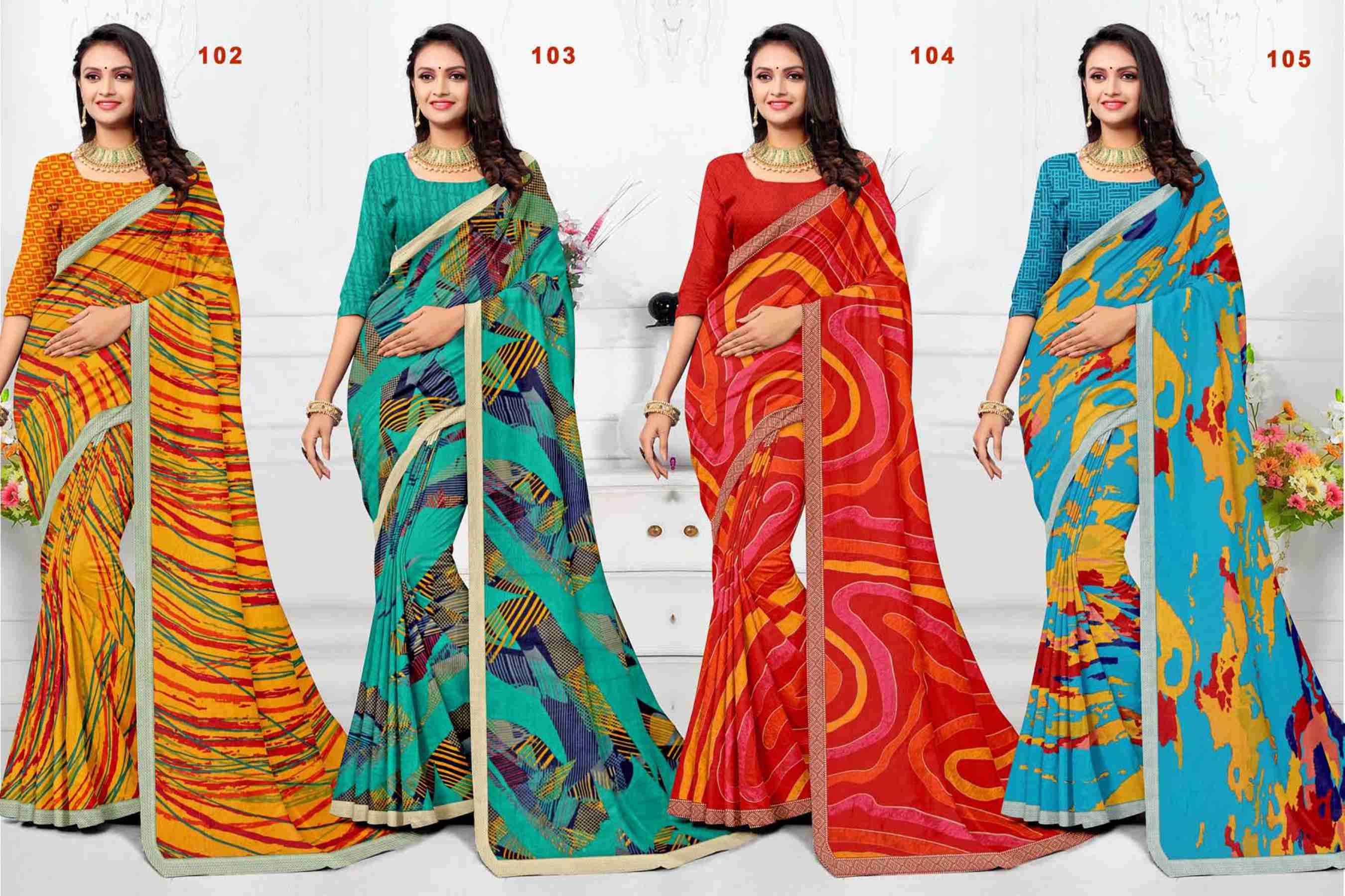 RAKHI-24 BY TEXOFAB IN RANIAL GEORGETTE ALL OVER PRINTED SAREE WITH BORDER 