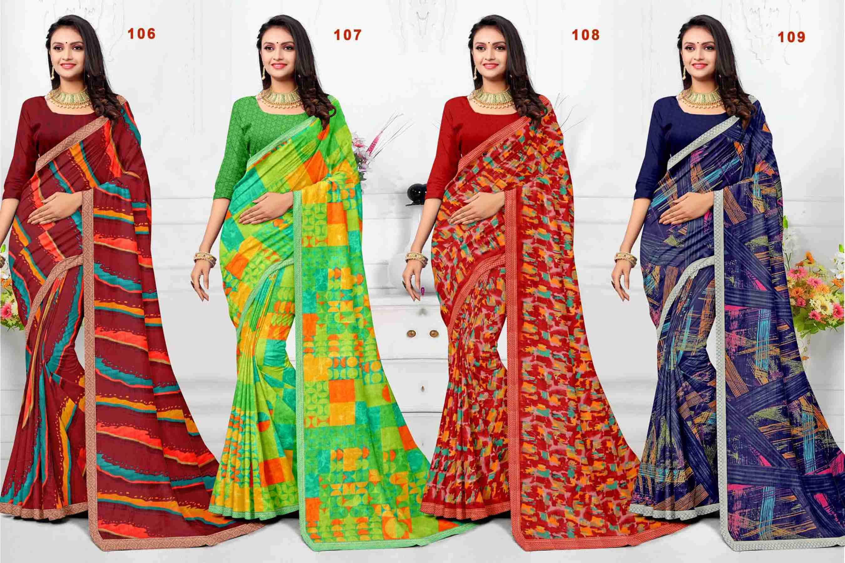 RAKHI-24 BY TEXOFAB IN RANIAL GEORGETTE ALL OVER PRINTED SAREE WITH BORDER 