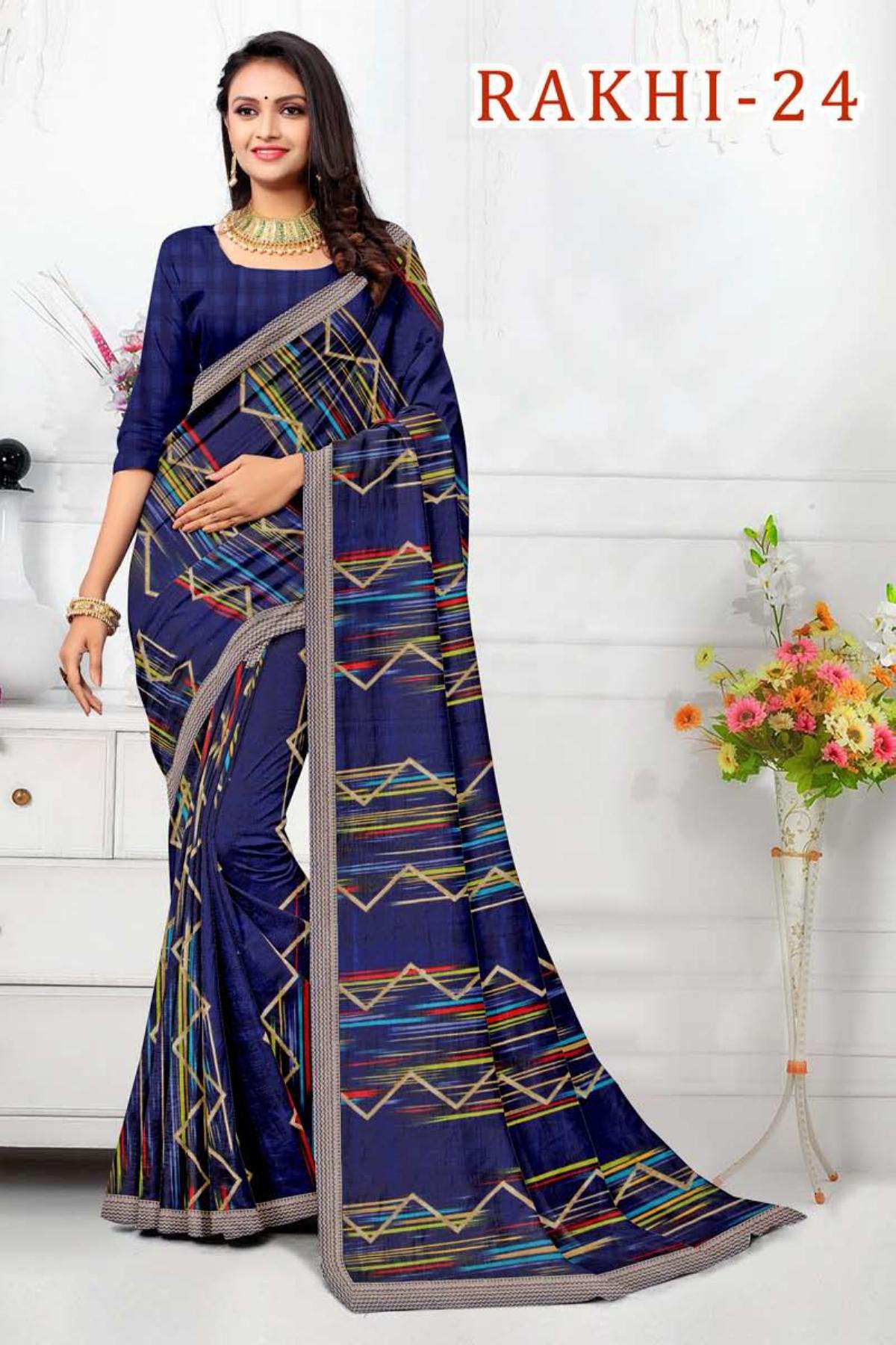 RAKHI-24 BY TEXOFAB IN RANIAL GEORGETTE ALL OVER PRINTED SAREE WITH BORDER 