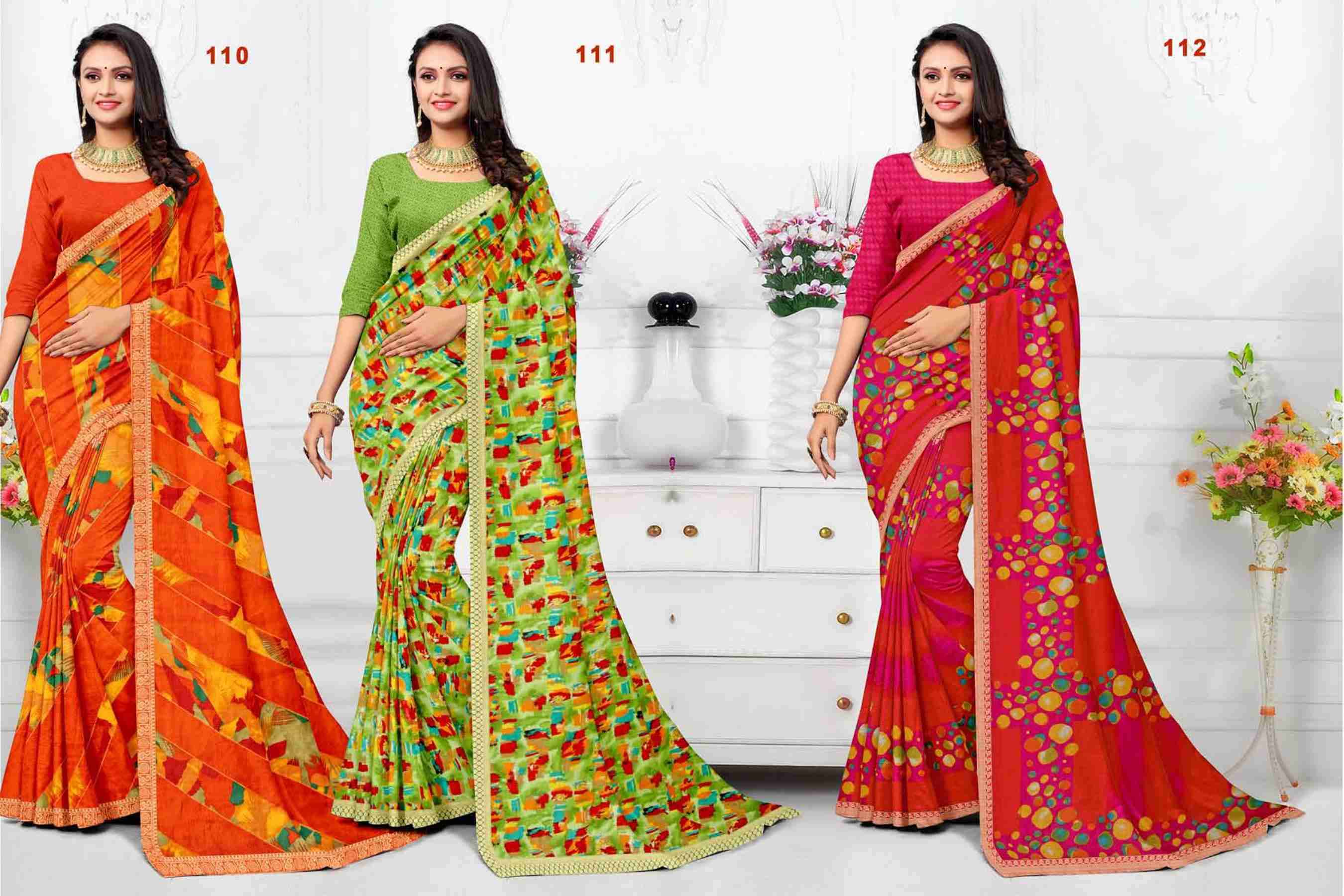 RAKHI-24 BY TEXOFAB IN RANIAL GEORGETTE ALL OVER PRINTED SAREE WITH BORDER 
