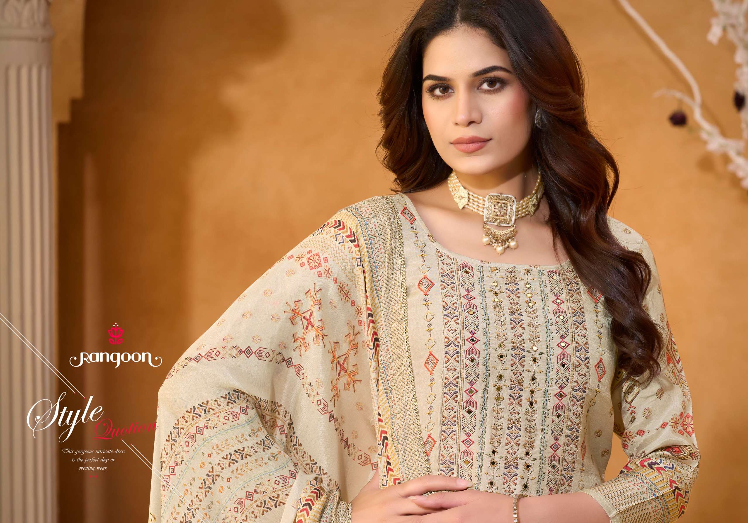 ROMA BY RANGOON IN PURE MUSLIN WITH DIGITAL PRINT AARI & SWAROVSKI DIAMOND WORK 