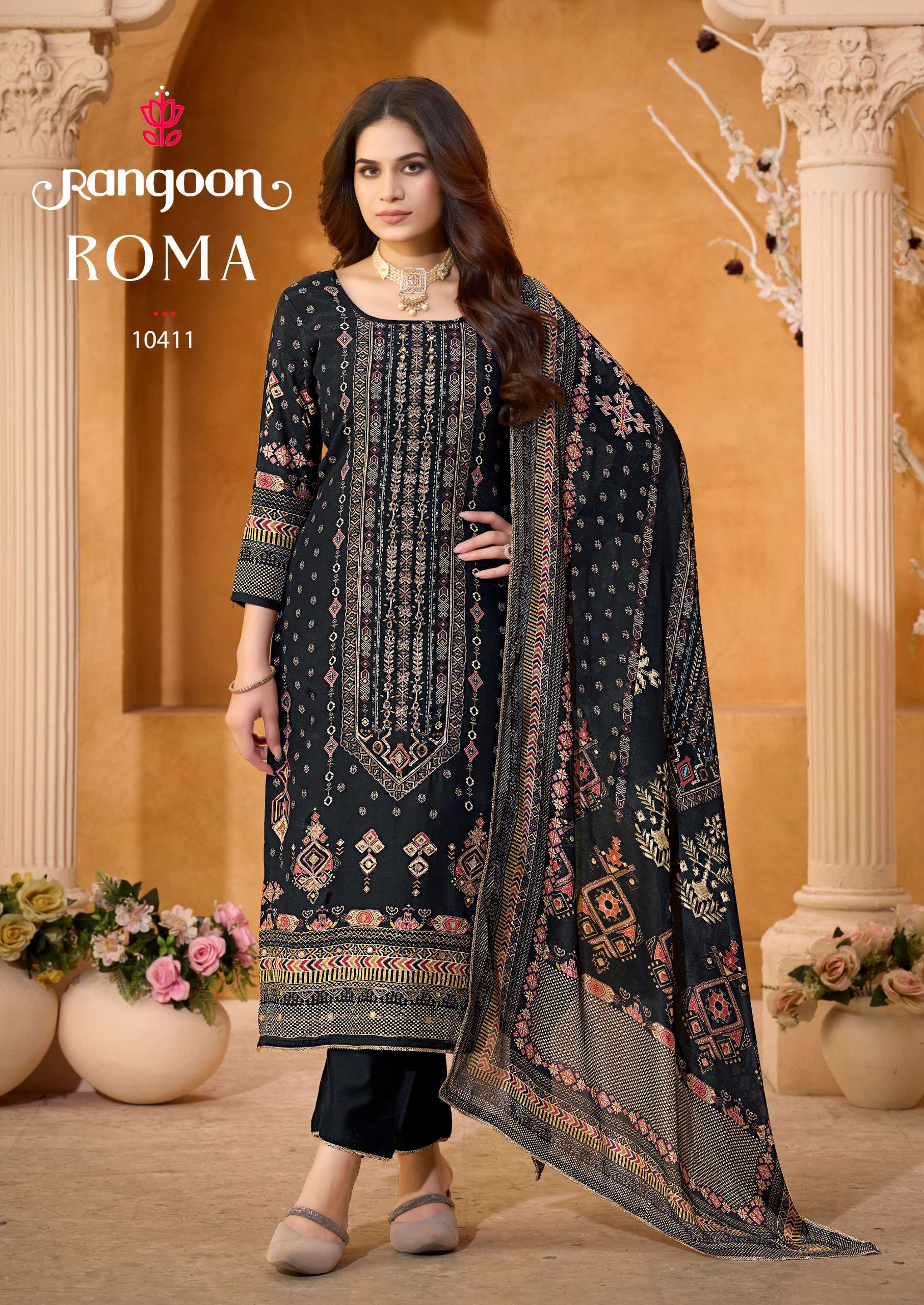 ROMA BY RANGOON IN PURE MUSLIN WITH DIGITAL PRINT AARI & SWAROVSKI DIAMOND WORK 