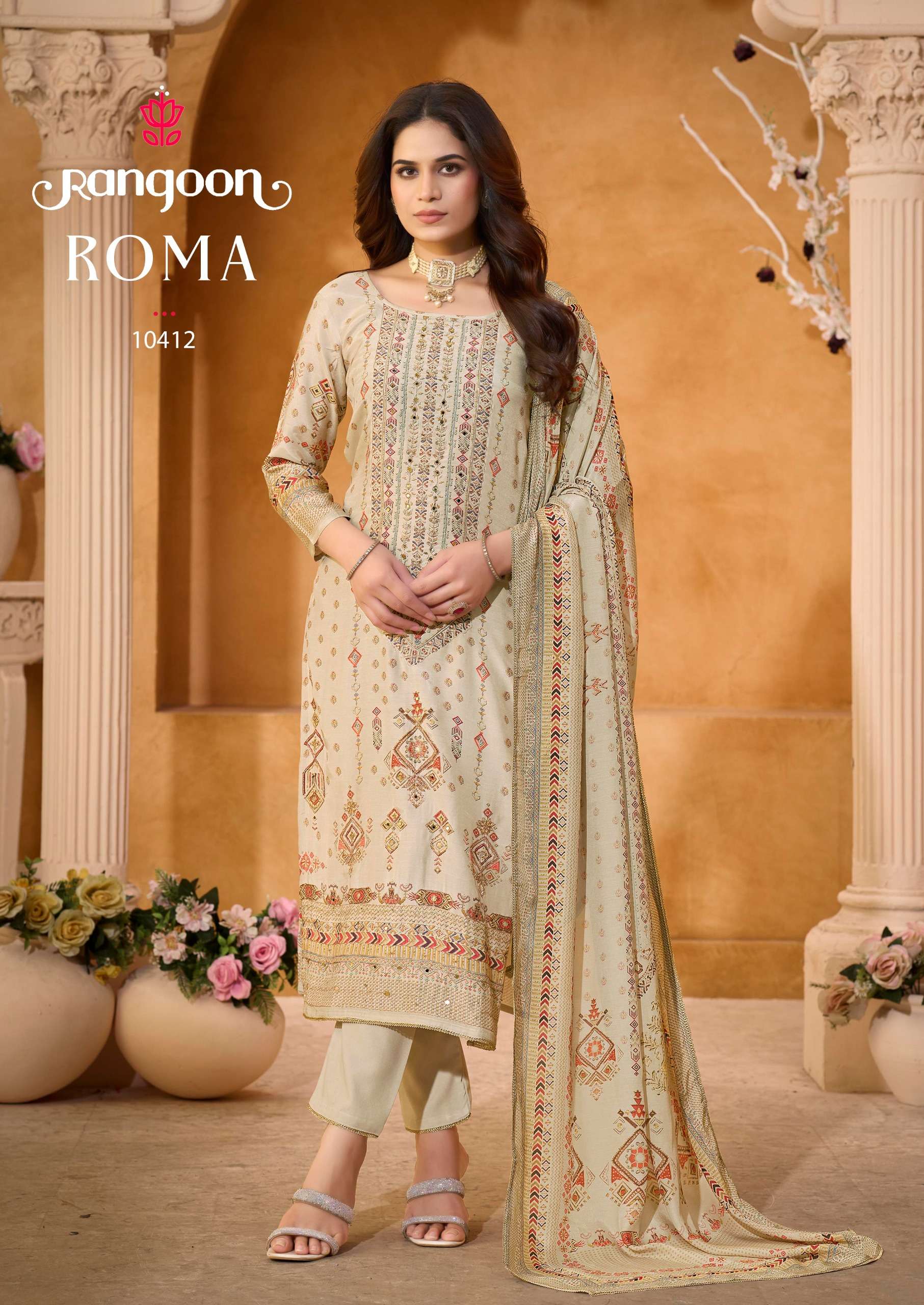 ROMA BY RANGOON IN PURE MUSLIN WITH DIGITAL PRINT AARI & SWAROVSKI DIAMOND WORK 