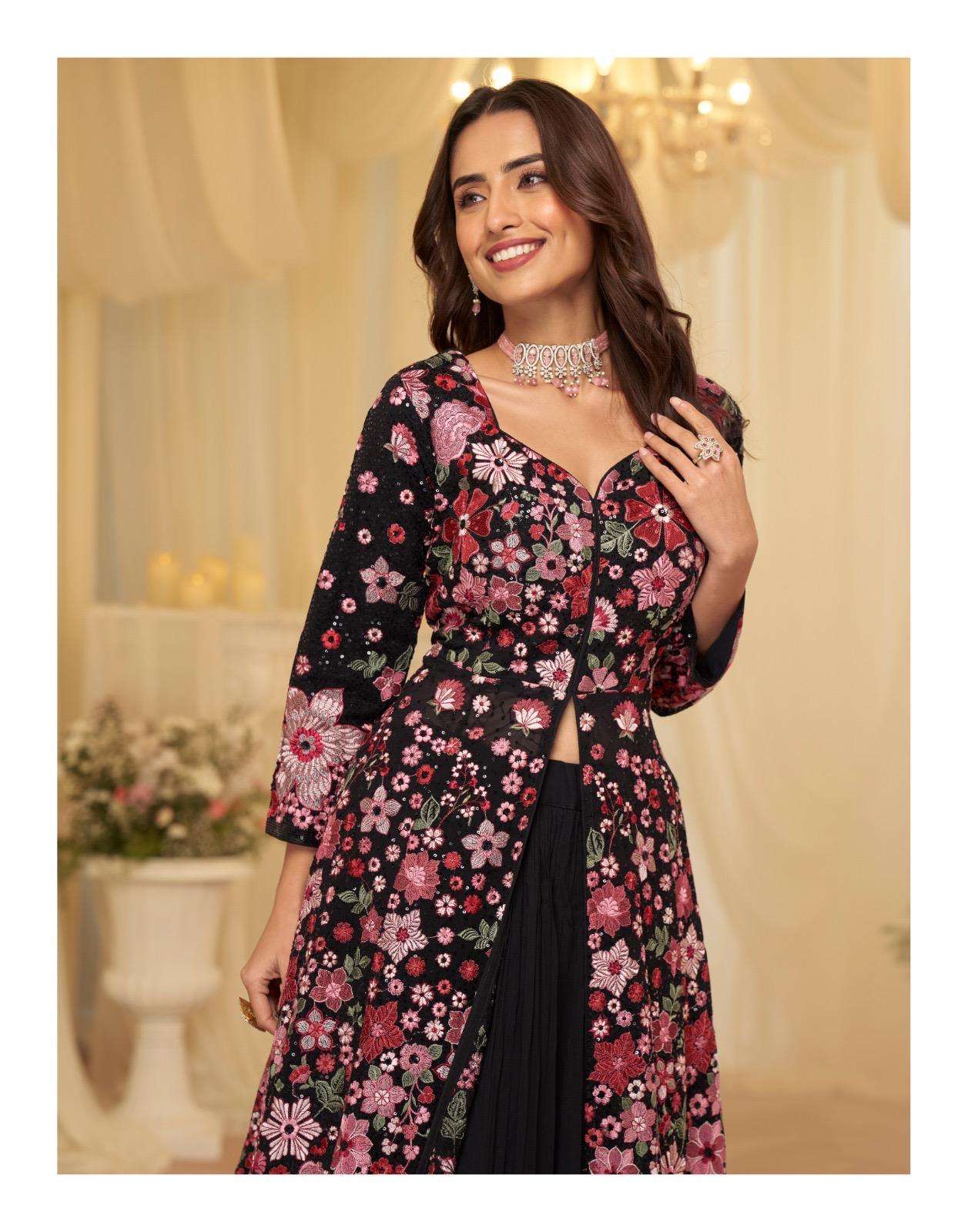 ROOP BY SAYURI DESIGNER IN REAL GEROGETTE CUT TOP & SKIRT WITH EMBROIDERY WORK