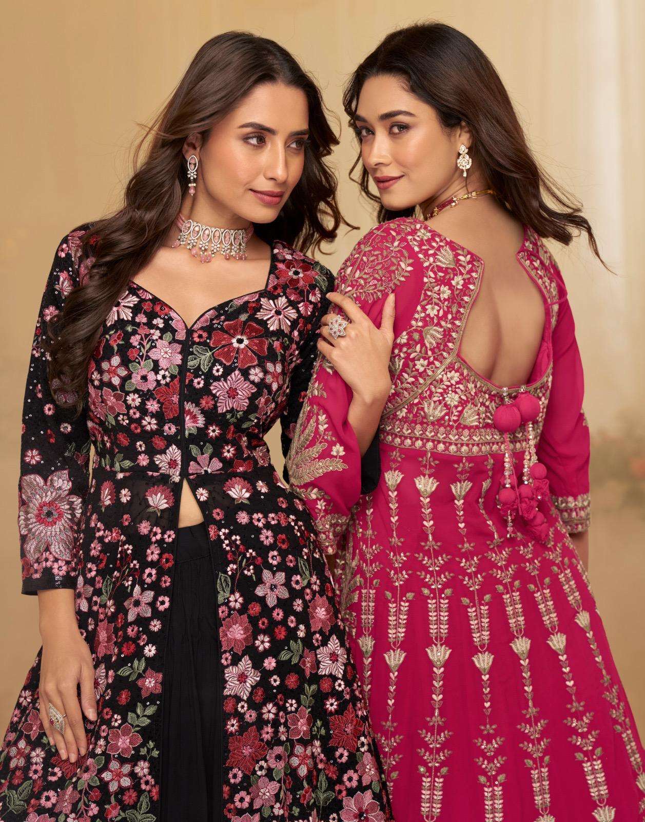 ROOP BY SAYURI DESIGNER IN REAL GEROGETTE CUT TOP & SKIRT WITH EMBROIDERY WORK