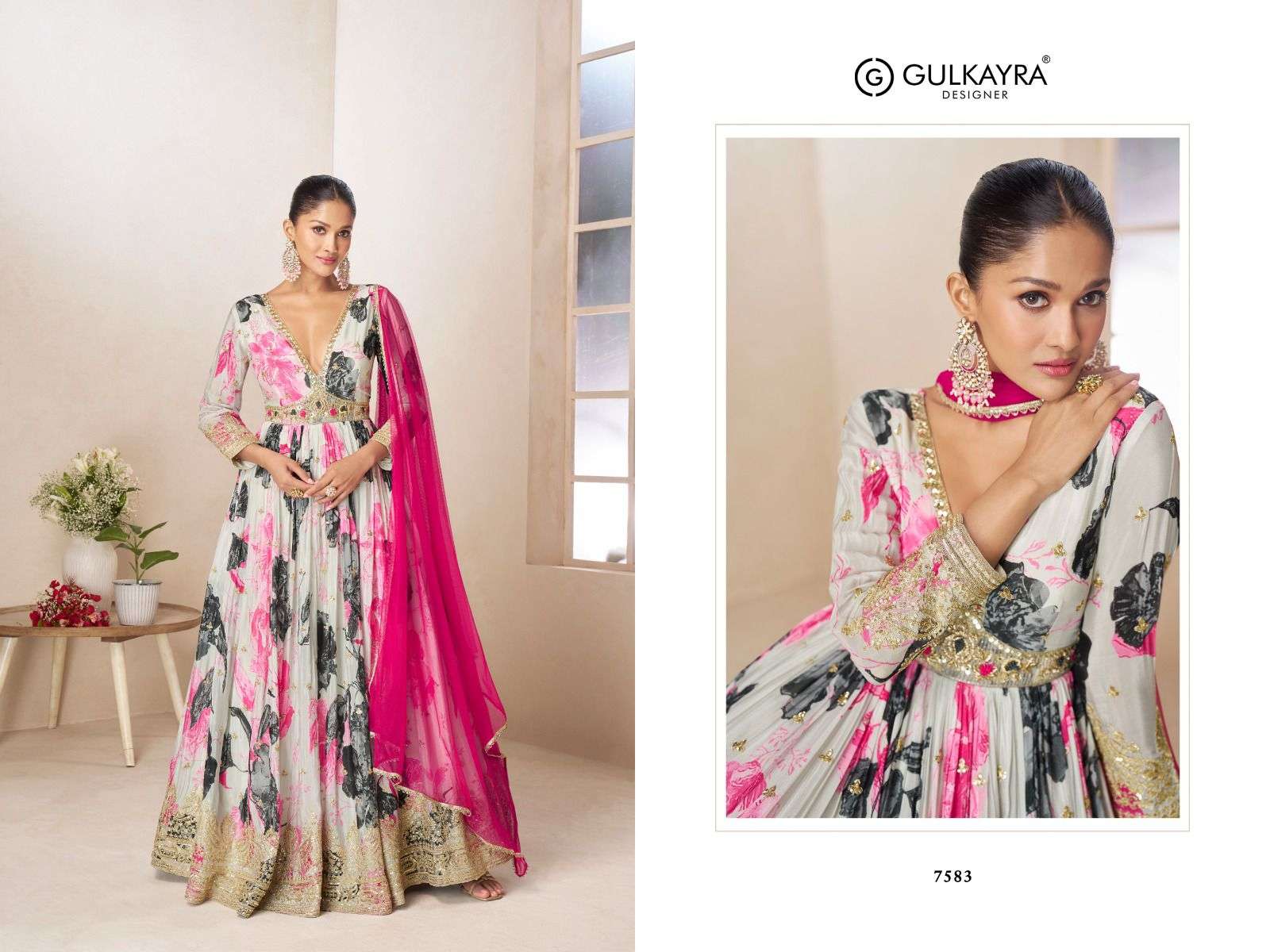 RUSHIKA BY GULKAYRA DESIGNER IN REAL CHINON DIGITAL PRINT WITH EMBROIDERY WORK GOWN 