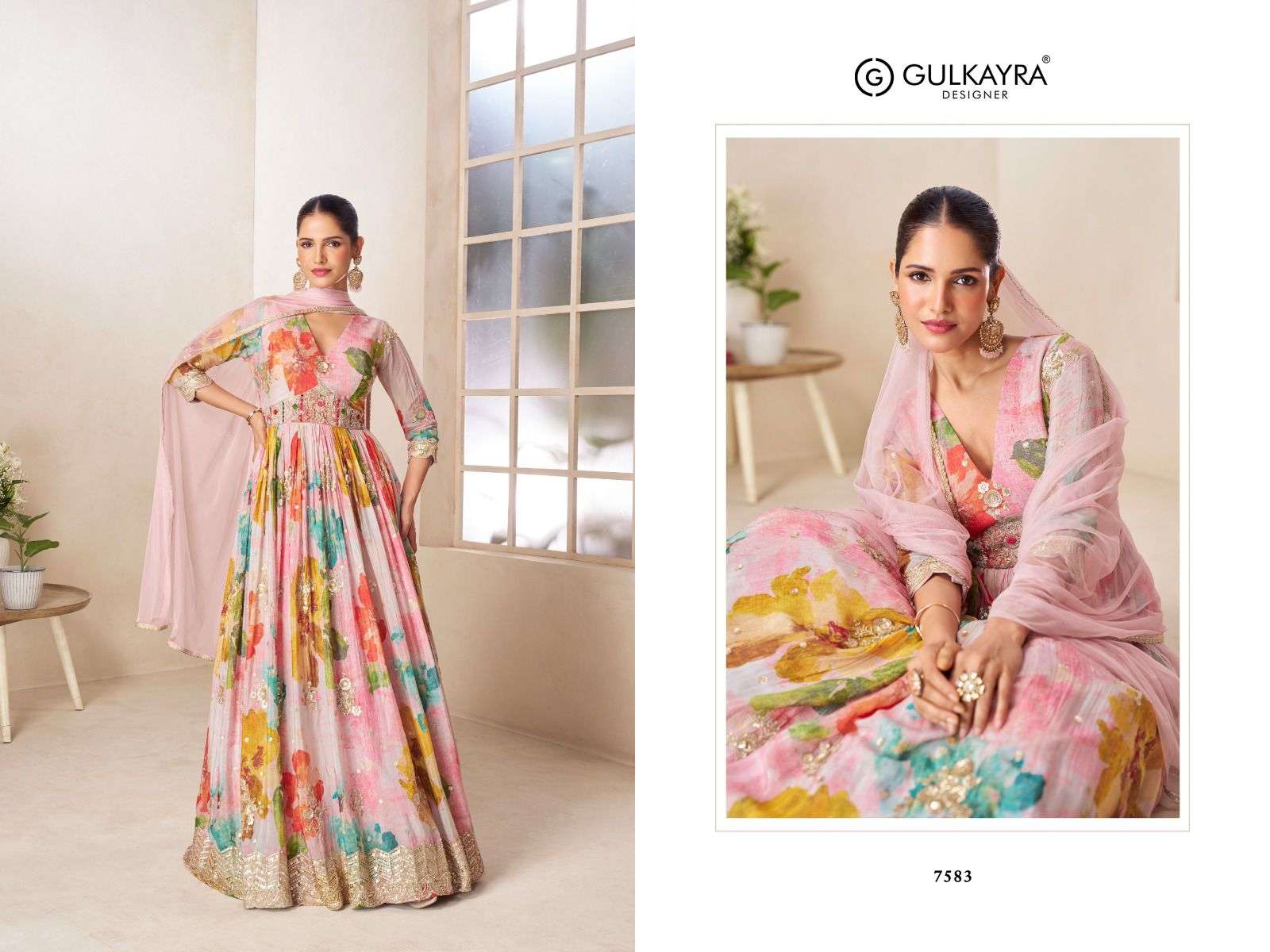 RUSHIKA BY GULKAYRA DESIGNER IN REAL CHINON DIGITAL PRINT WITH EMBROIDERY WORK GOWN 