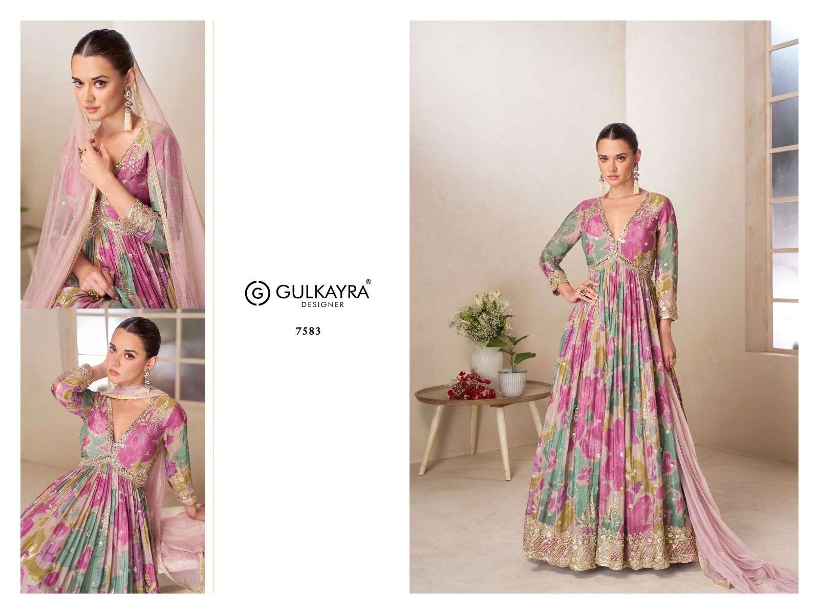 RUSHIKA BY GULKAYRA DESIGNER IN REAL CHINON DIGITAL PRINT WITH EMBROIDERY WORK GOWN 