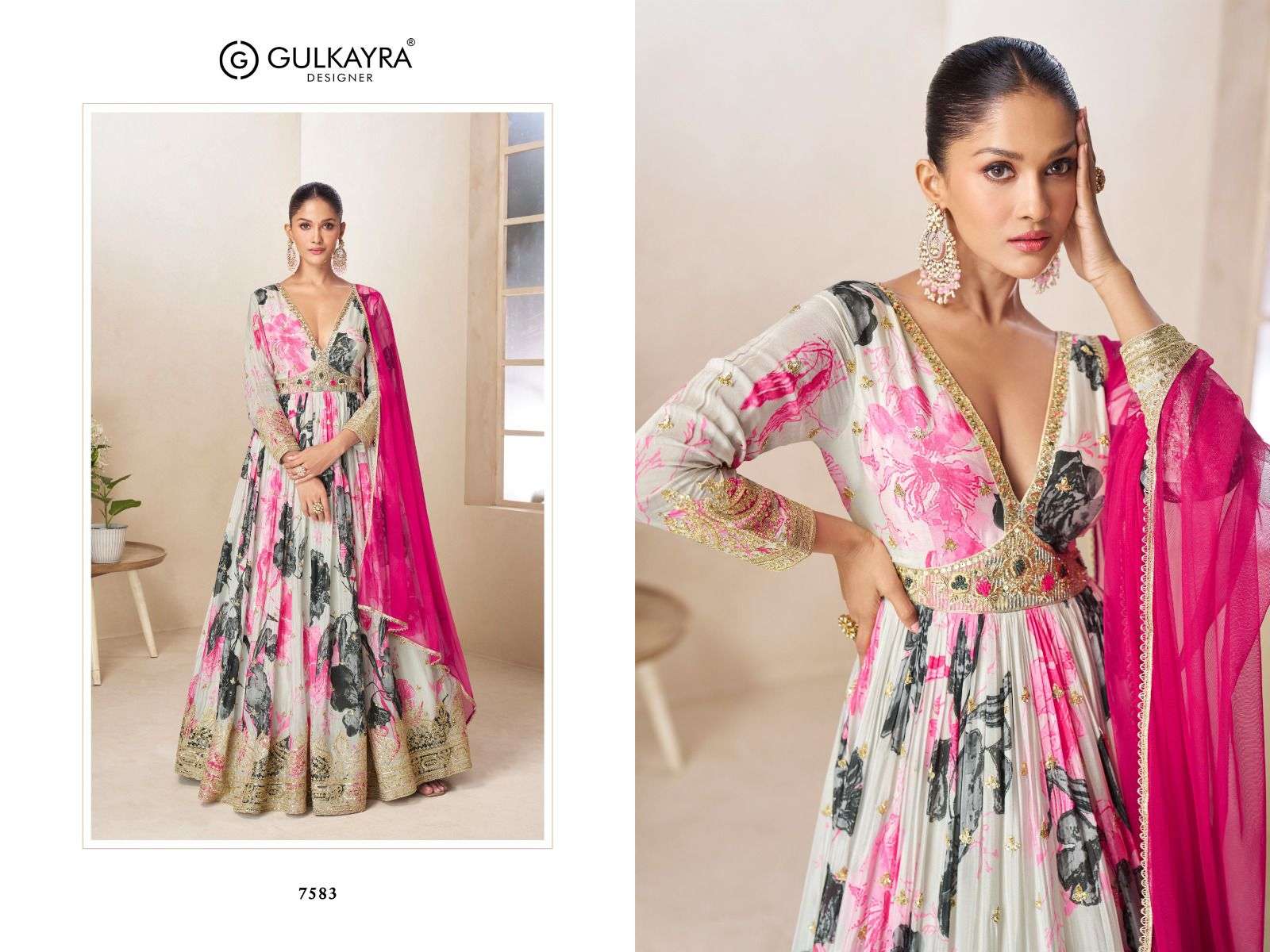 RUSHIKA BY GULKAYRA DESIGNER IN REAL CHINON DIGITAL PRINT WITH EMBROIDERY WORK GOWN 