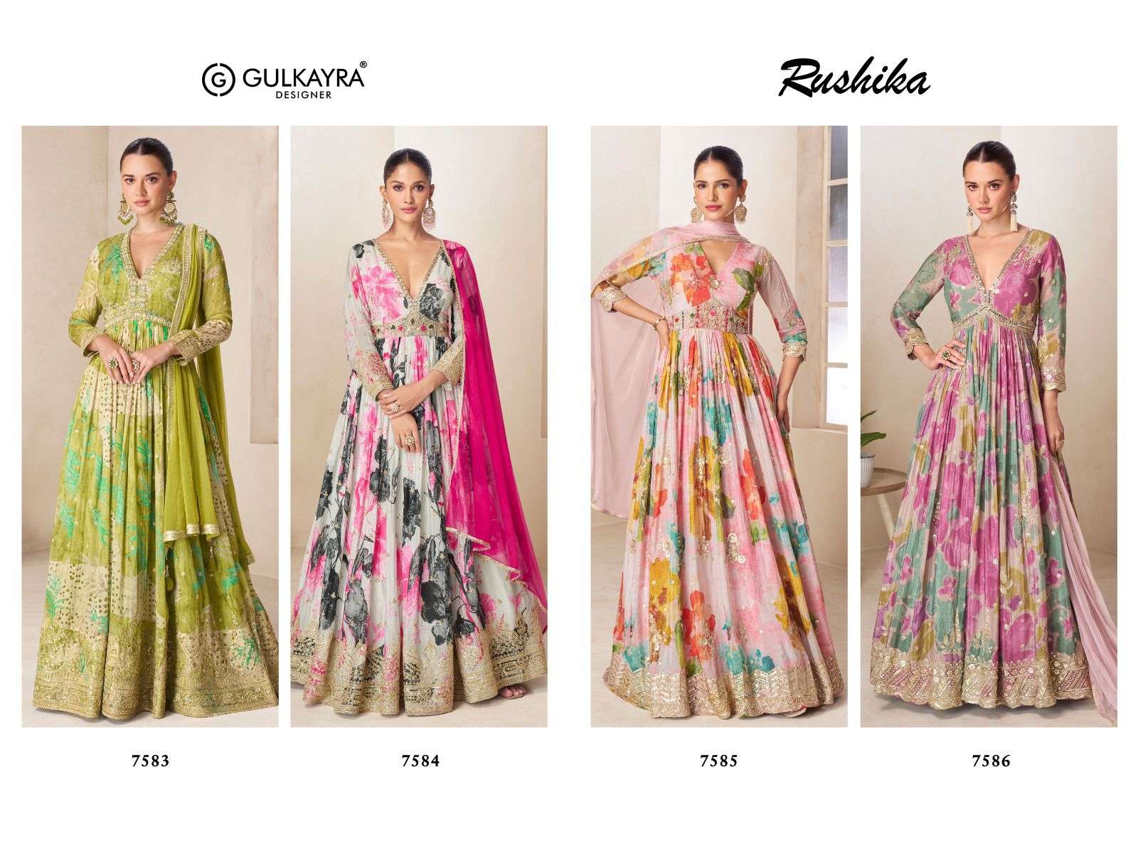 RUSHIKA BY GULKAYRA DESIGNER IN REAL CHINON DIGITAL PRINT WITH EMBROIDERY WORK GOWN 