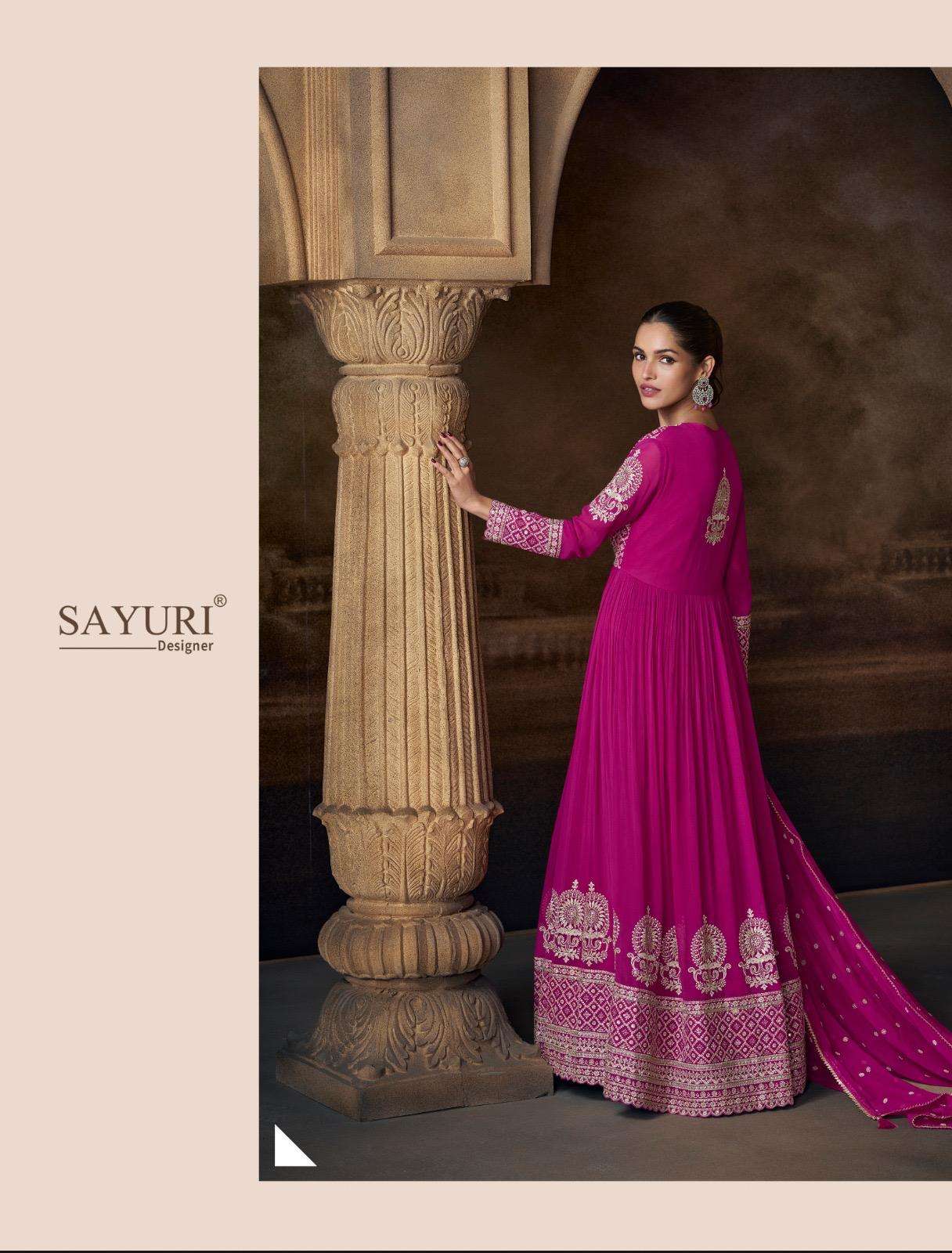 SAADGI BY SAYURI DESIGNER IN REAL GEROGETTE GOWN WITH FRONT AND BACK EMBROIDERED WORK 
