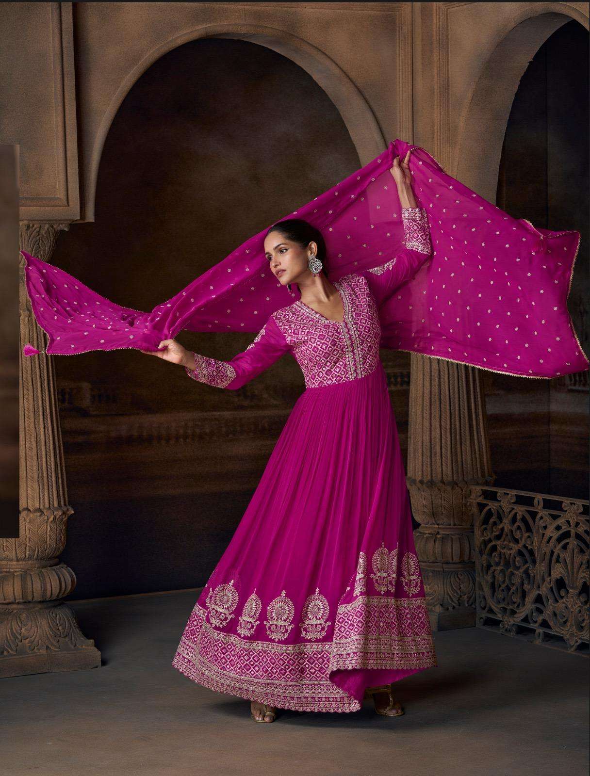 SAADGI BY SAYURI DESIGNER IN REAL GEROGETTE GOWN WITH FRONT AND BACK EMBROIDERED WORK 