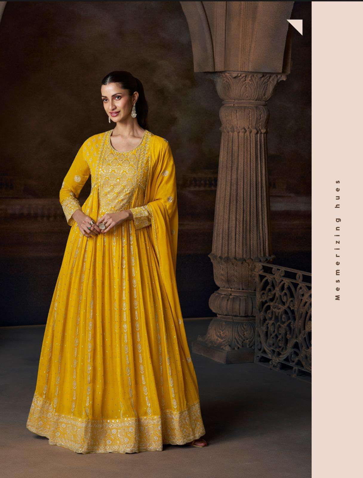 SAADGI BY SAYURI DESIGNER IN REAL GEROGETTE GOWN WITH FRONT AND BACK EMBROIDERED WORK 